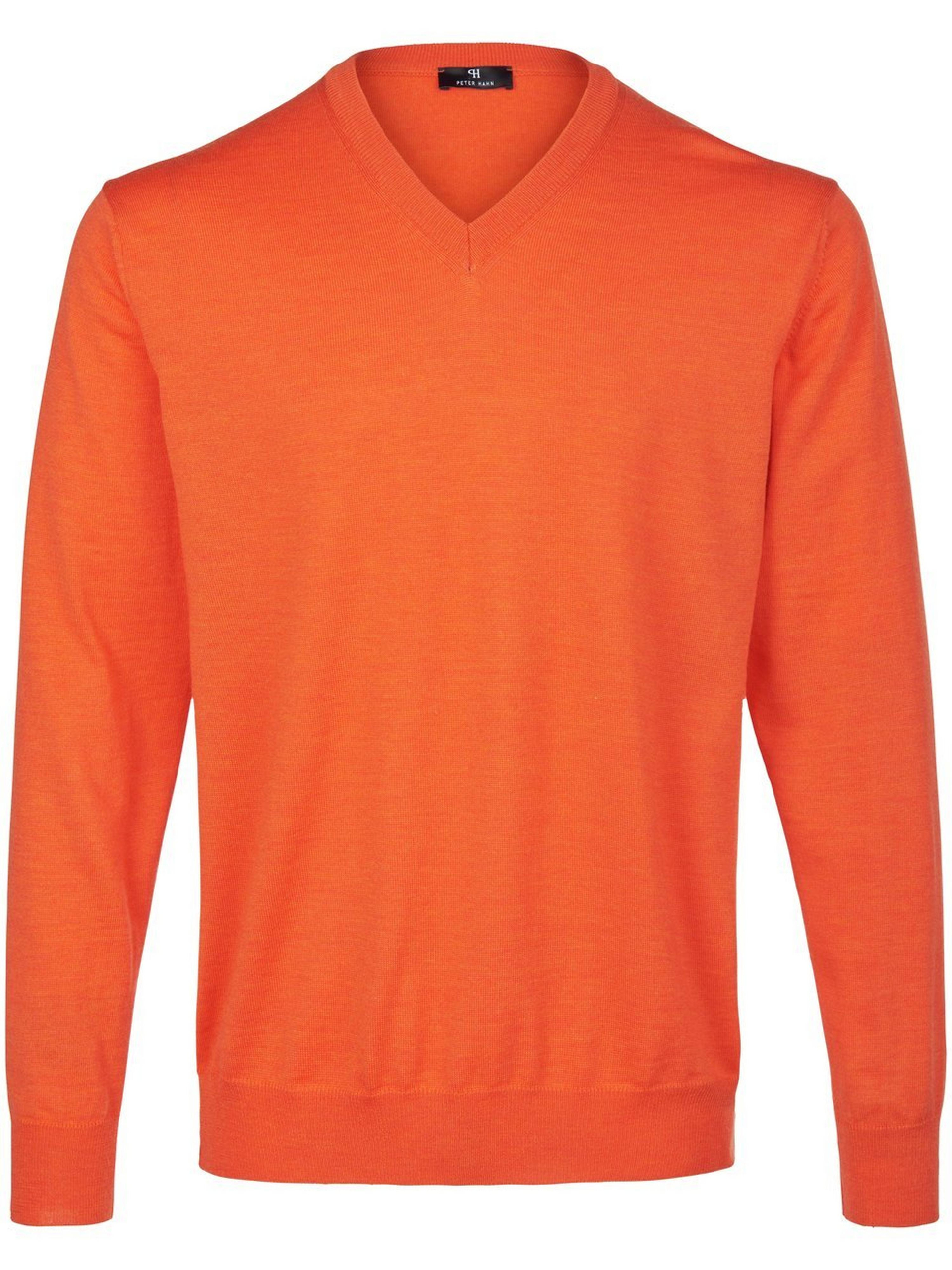 Trui 100% scheerwol V-hals Van Peter Hahn oranje