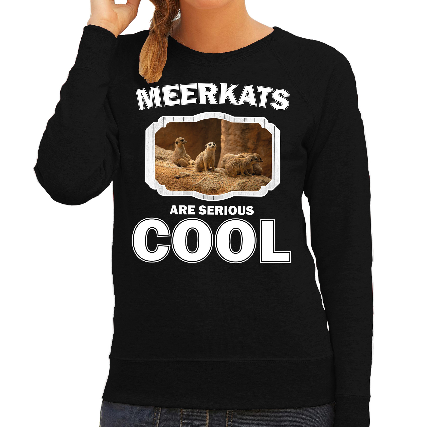 Dieren stokstaartje sweater zwart dames - meerkats are cool trui