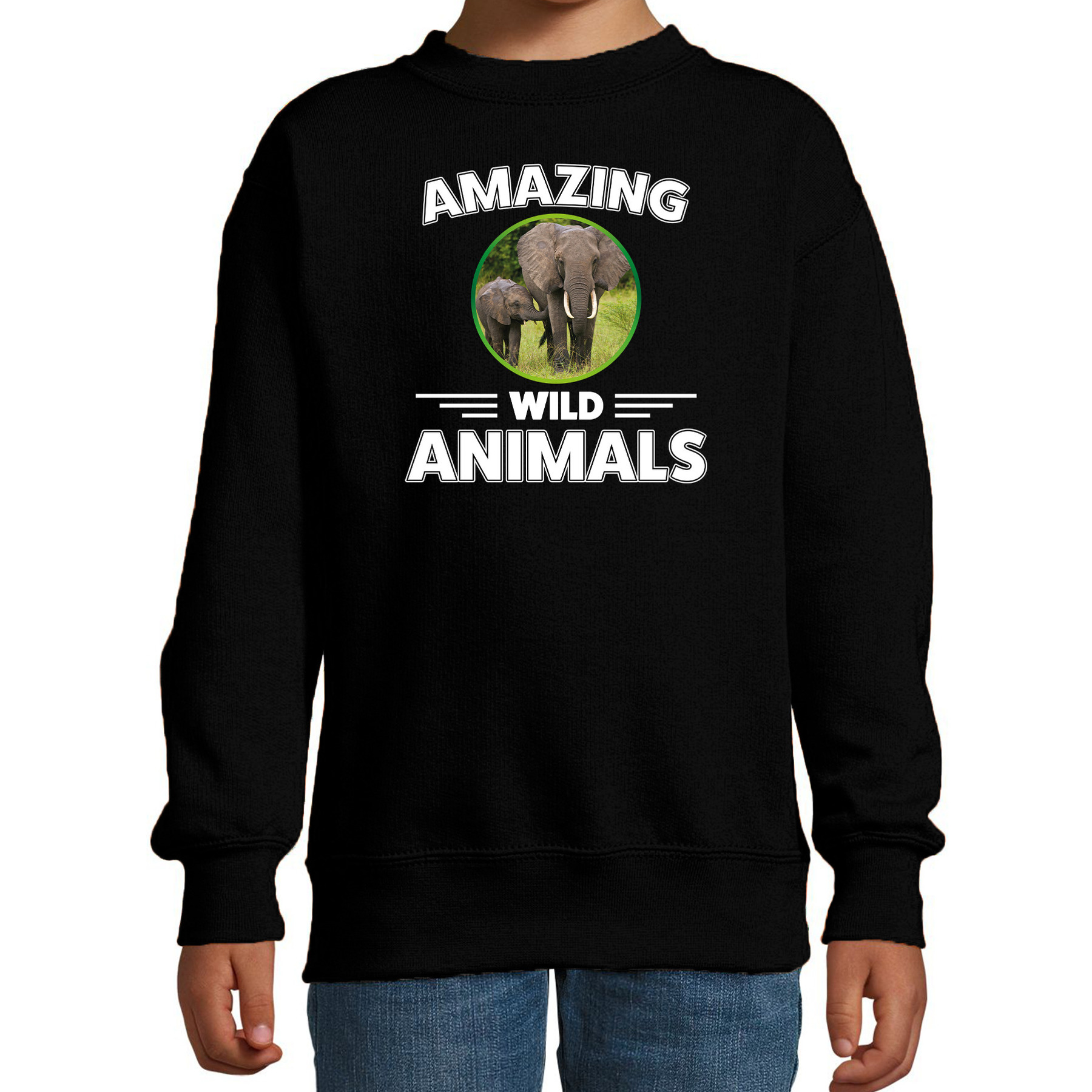 Sweater olifanten amazing wild animals - dieren - trui - zwart - voor kinderen