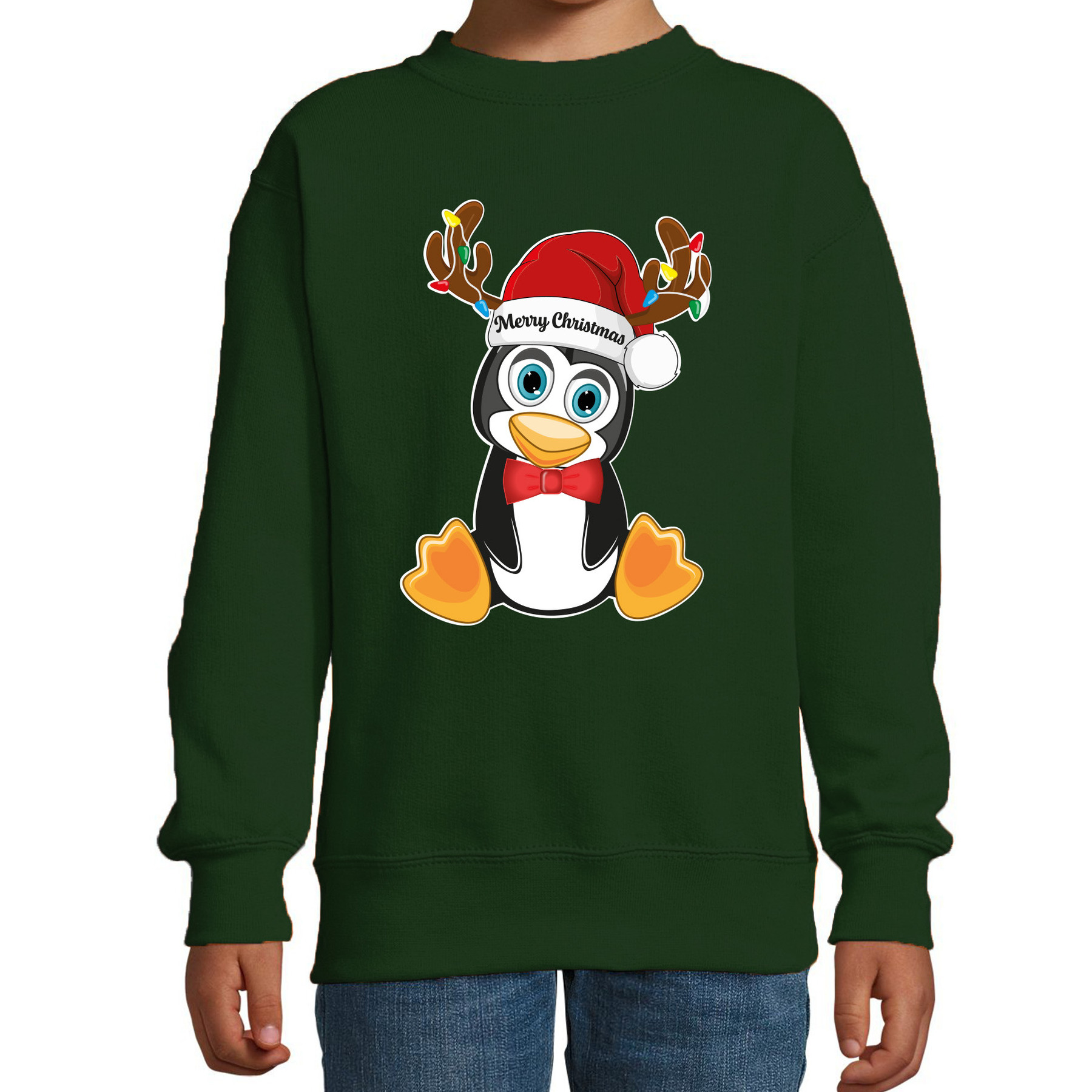 Kersttrui / sweater voor jongens / meisjes - Merry Christmas - groen - Kerst pinguin