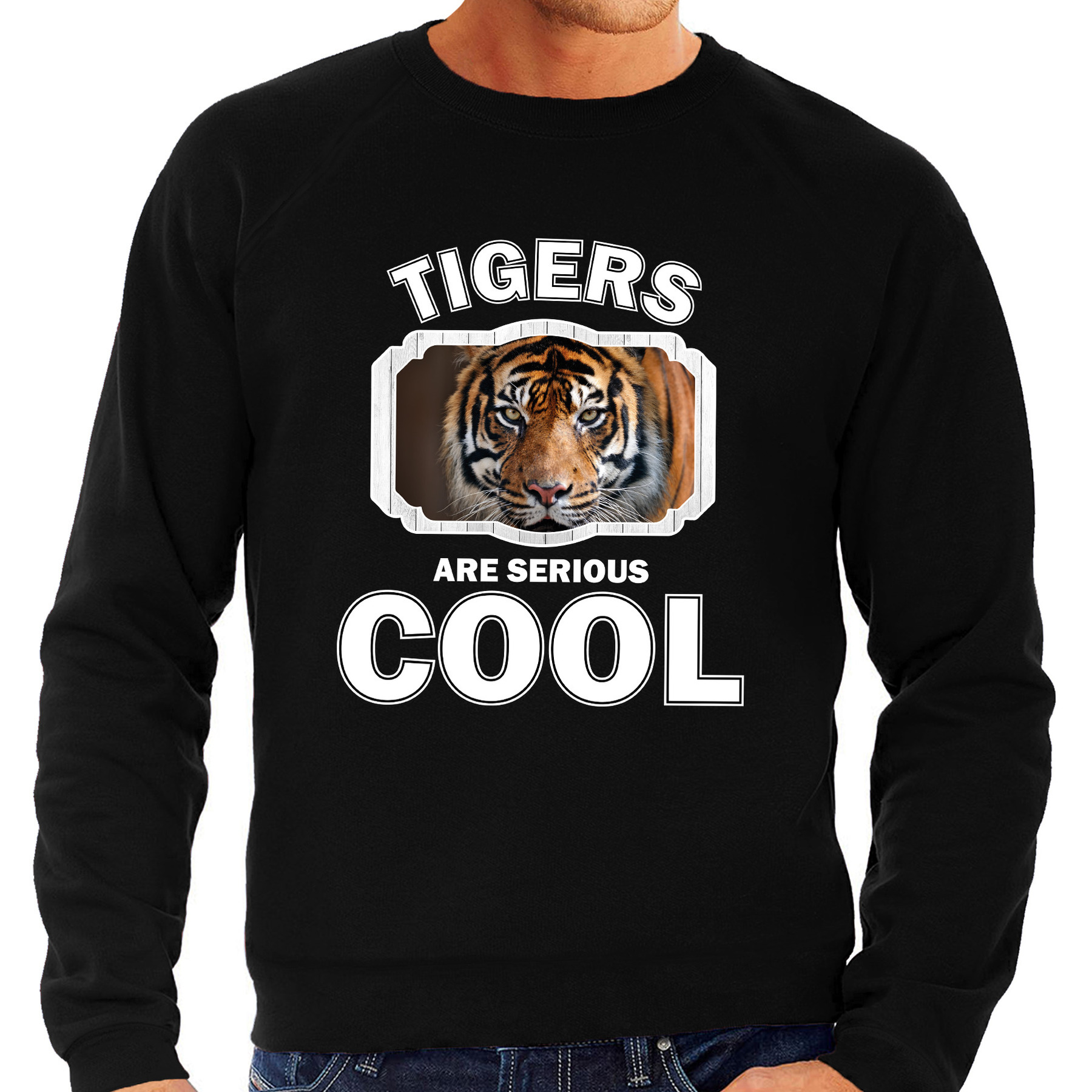 Dieren tijger sweater zwart heren - tigers are cool trui
