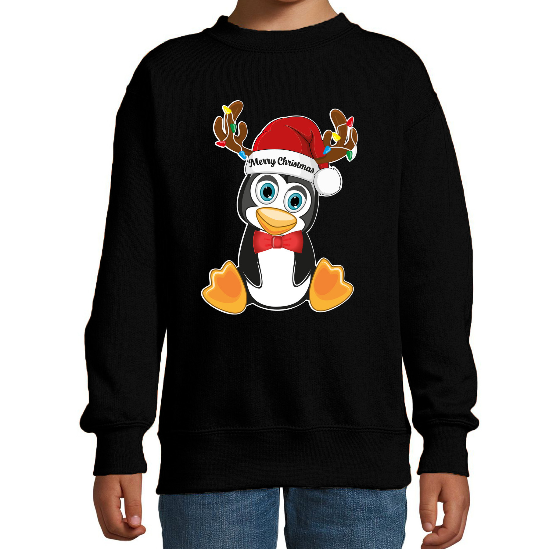Kersttrui / sweater voor jongens / meisjes - Merry Christmas - zwart - Kerst pinguin