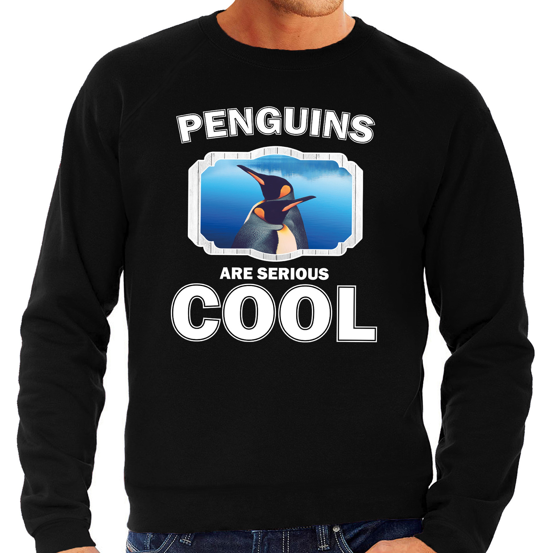 Dieren pinguin sweater zwart heren - penguins are cool trui