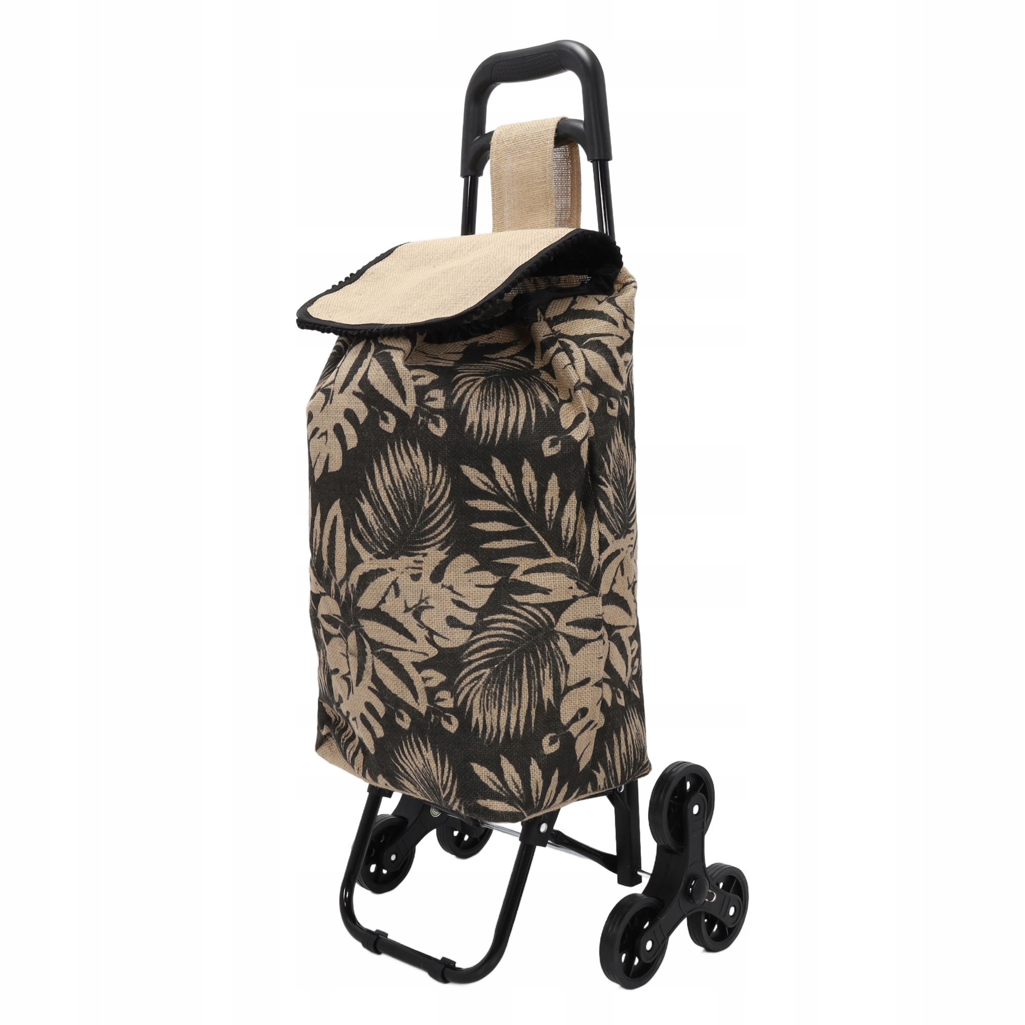 Boodschappentrolley bladeren - jute - 40 x 35 x 92 cm - 33 liter