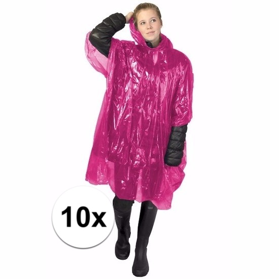 Wegwerp regenponcho - 10x - roze - voor volwassenen - met capuchon - budget line
