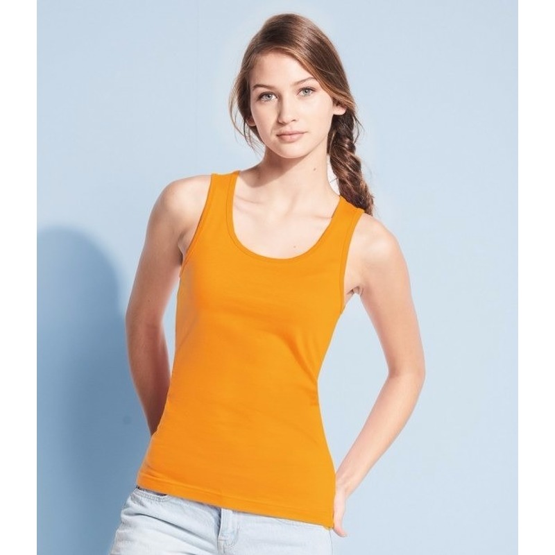 Sols basic tanktop - oranje - voor dames - mouwloos shirt - katoen