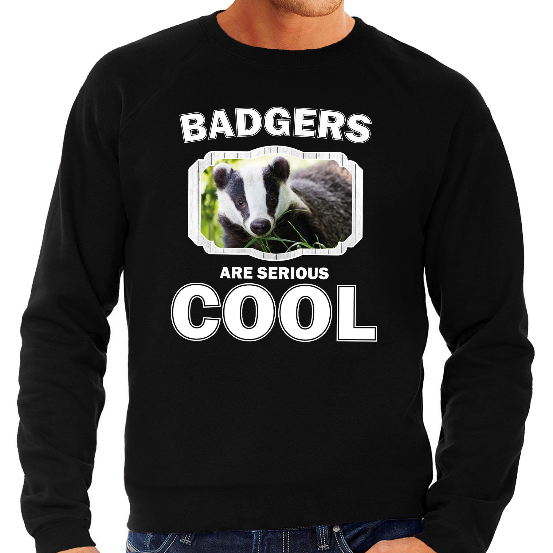 Dieren das sweater - zwart - heren - badgers are cool trui - lange mouwen