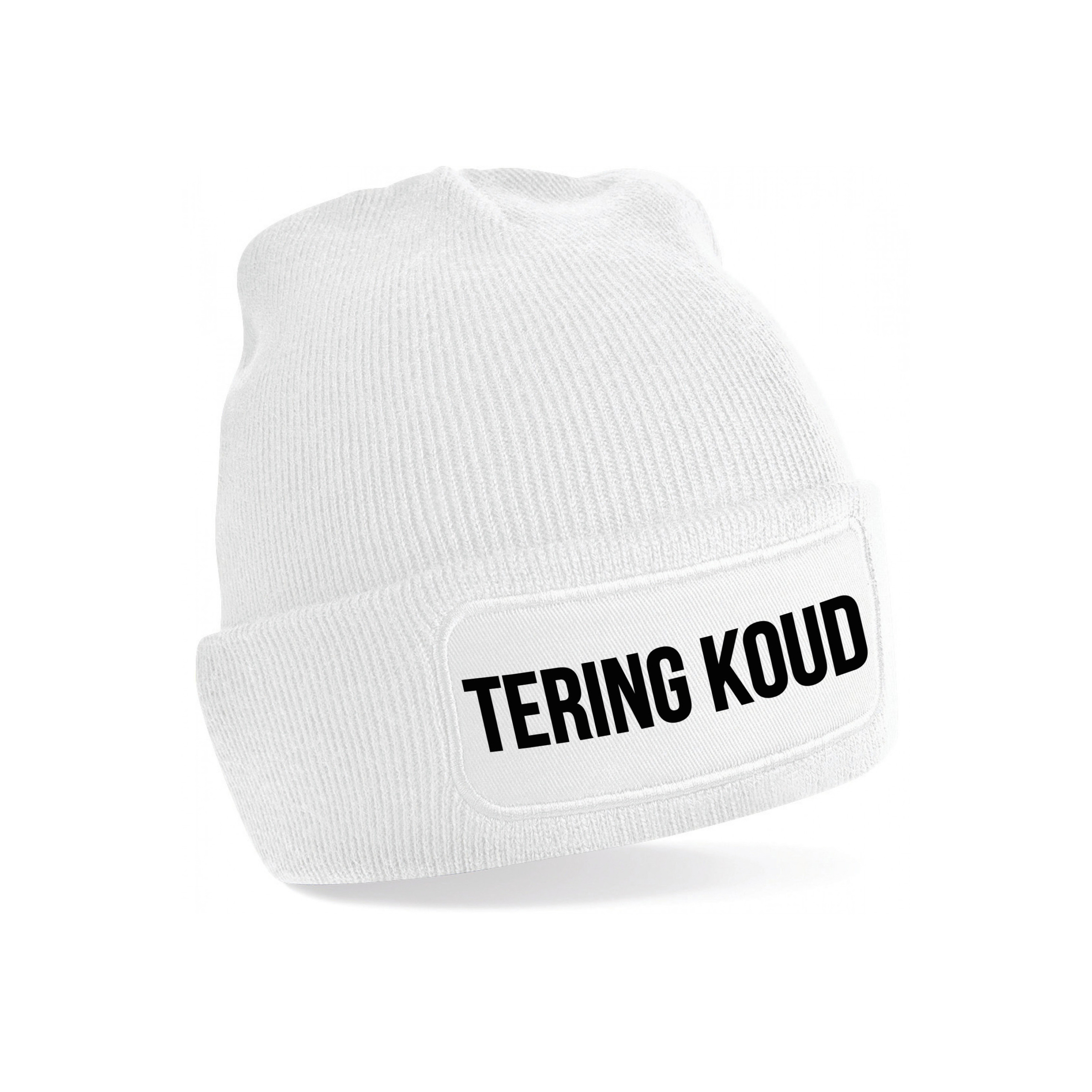 Muts met tekst - Tering Koud - unisex - one size - wit - wintermuts - apres-ski muts