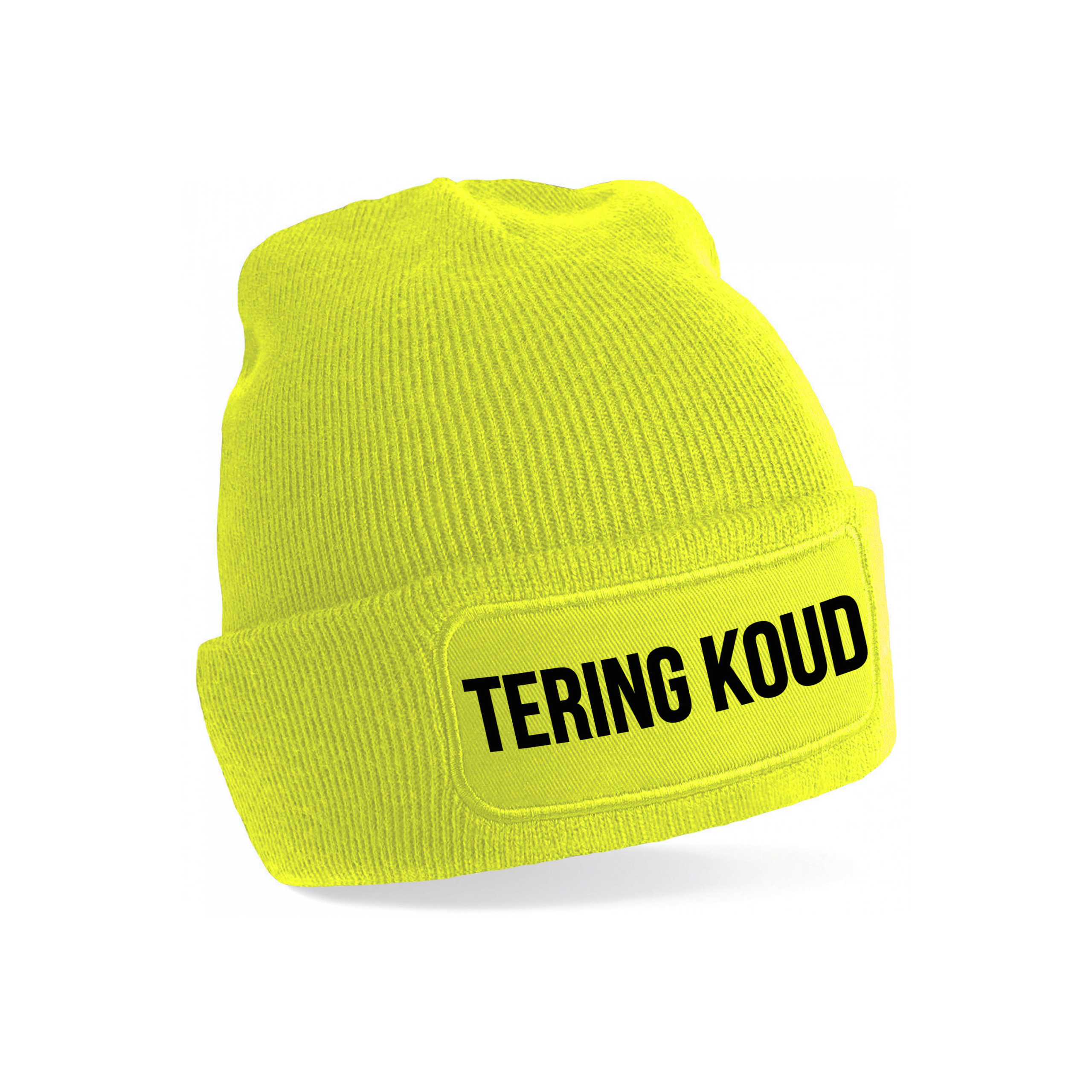 Muts met tekst - Tering Koud - unisex - one size - geel - wintermuts - apres-ski muts