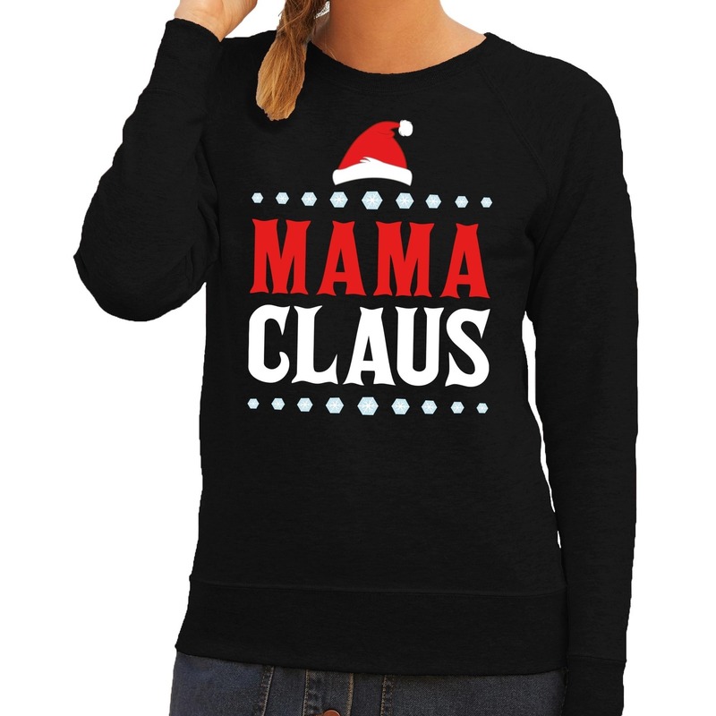 Kersttrui / sweater voor dames - Mama Claus - zwart - Kerstfeest / party