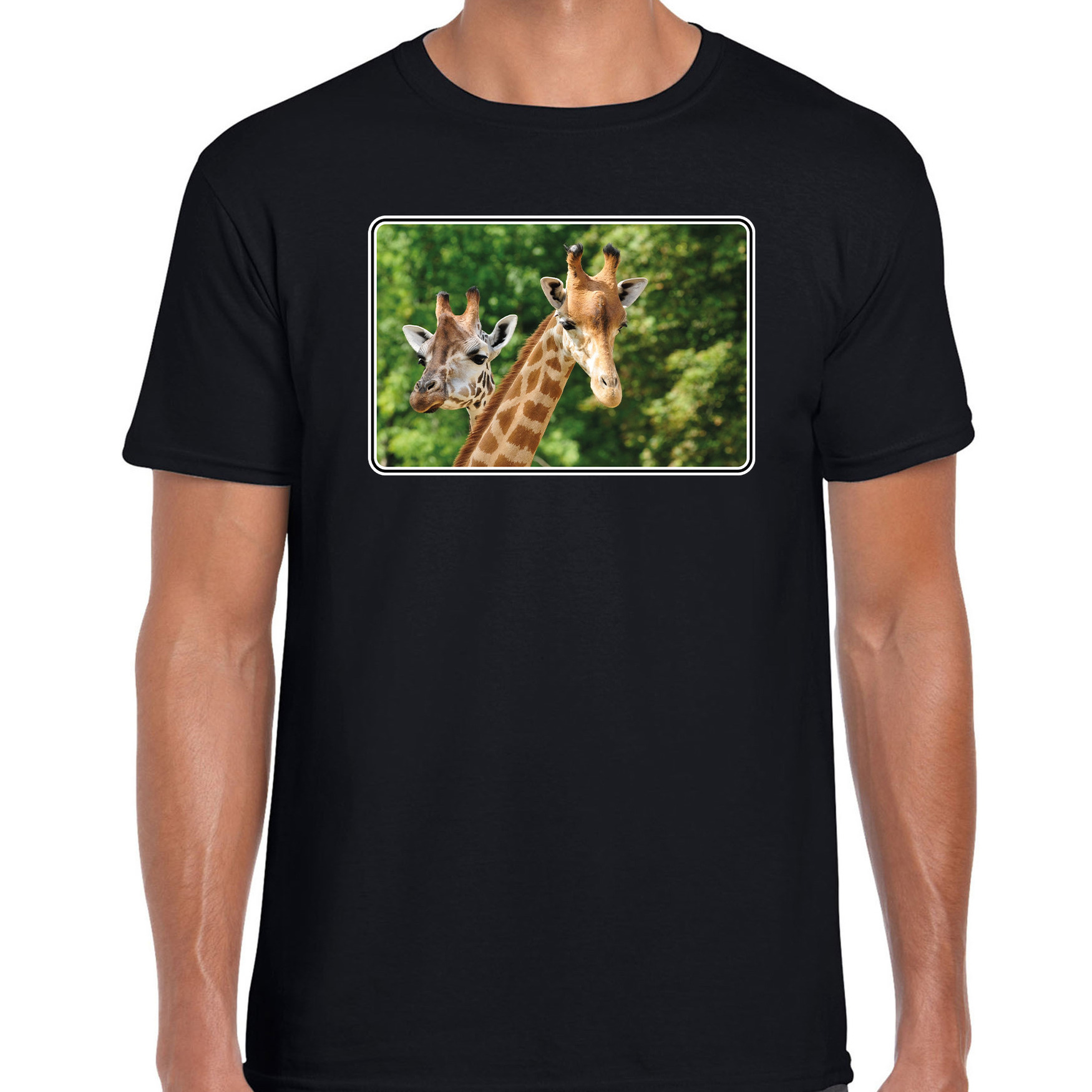 Dieren t-shirt met giraffen foto zwart voor heren