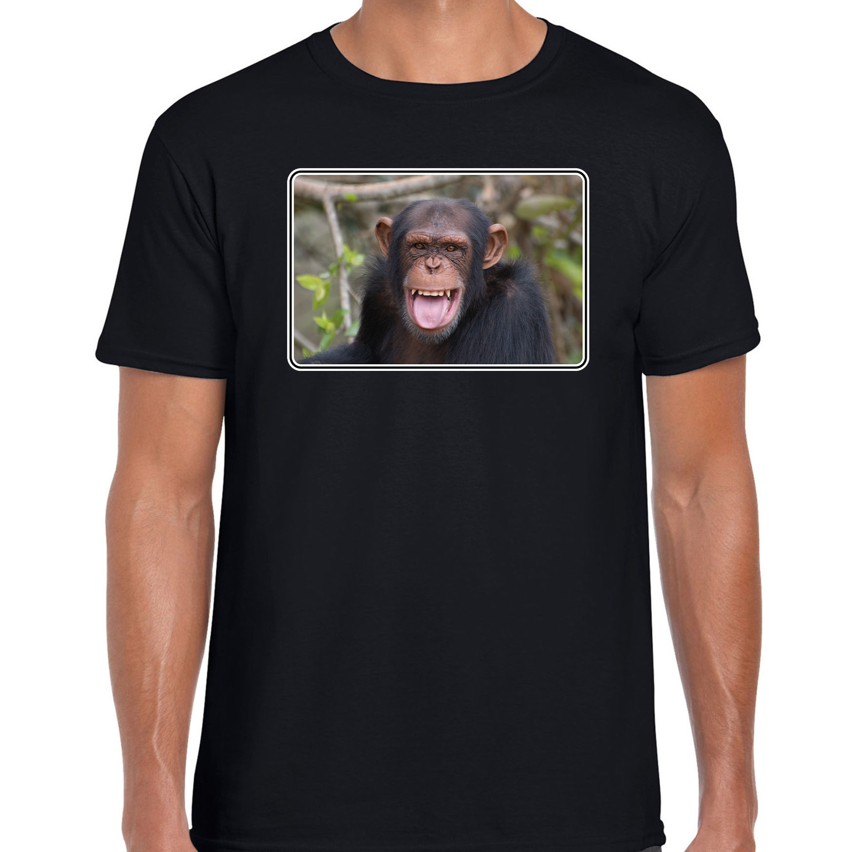 Dieren t-shirt met Chimpansee apen foto zwart voor heren