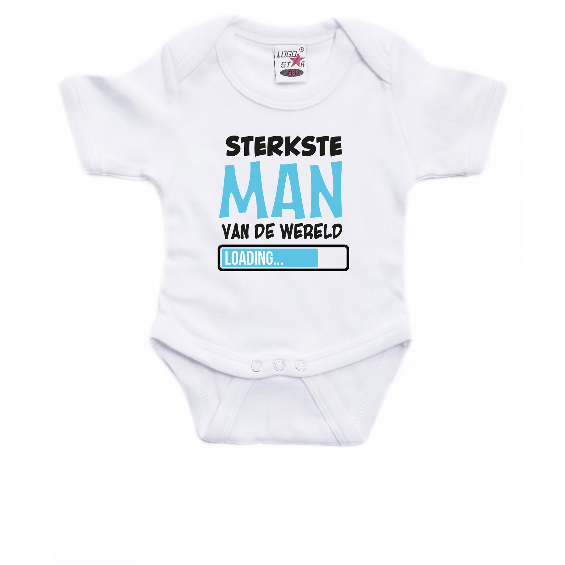 Baby rompertje - Sterkste Man - wit/blauw - babyshower/kraamvisite cadeau