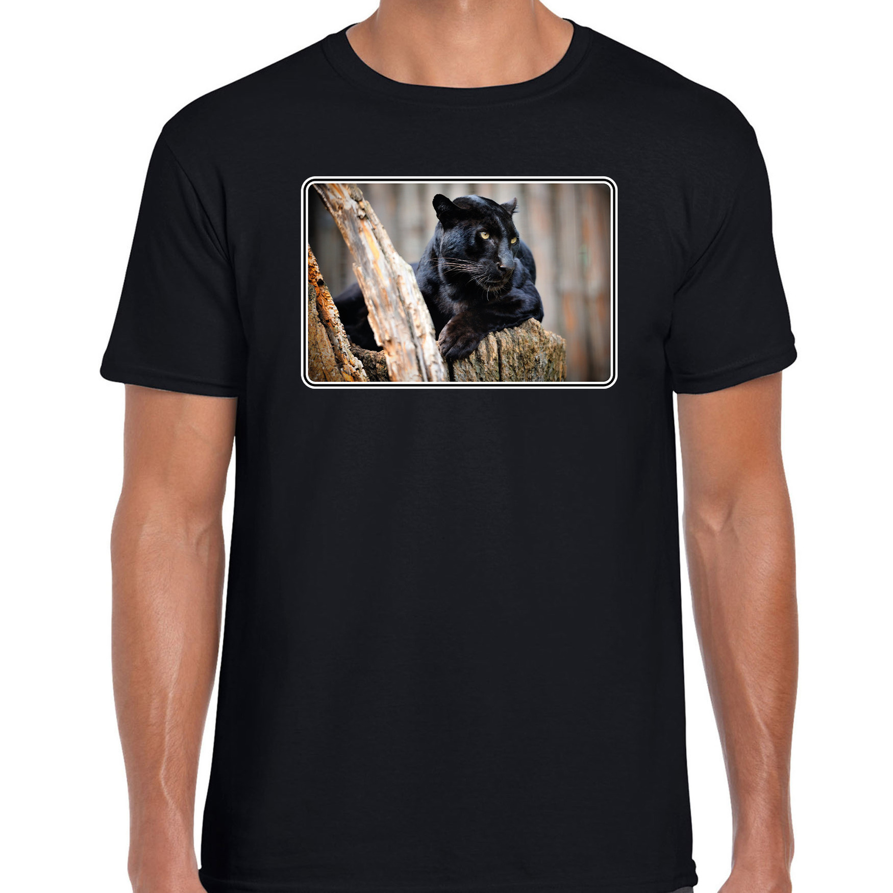 Dieren t-shirt met zwarte panters foto zwart voor heren