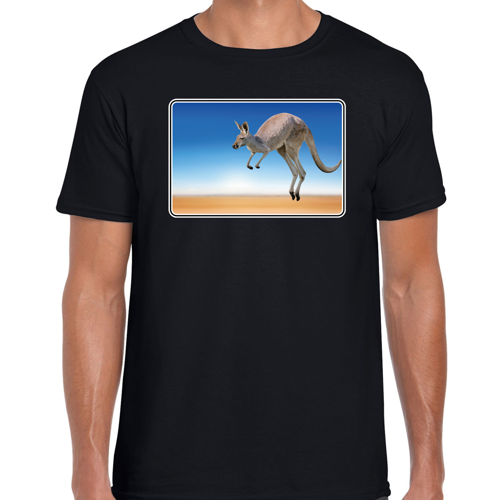 Dieren t-shirt met kangoeroes foto zwart voor heren