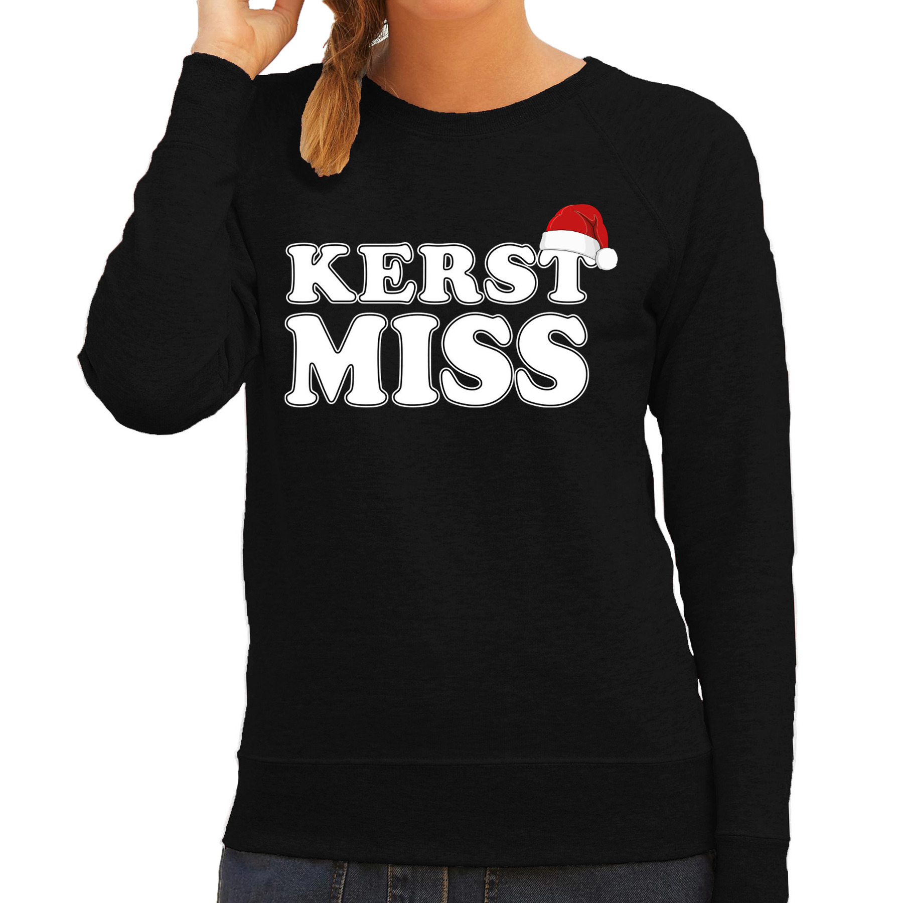 Foute Kersttrui/sweater voor dames - Kerstmiss - zwart - Kerstmuts