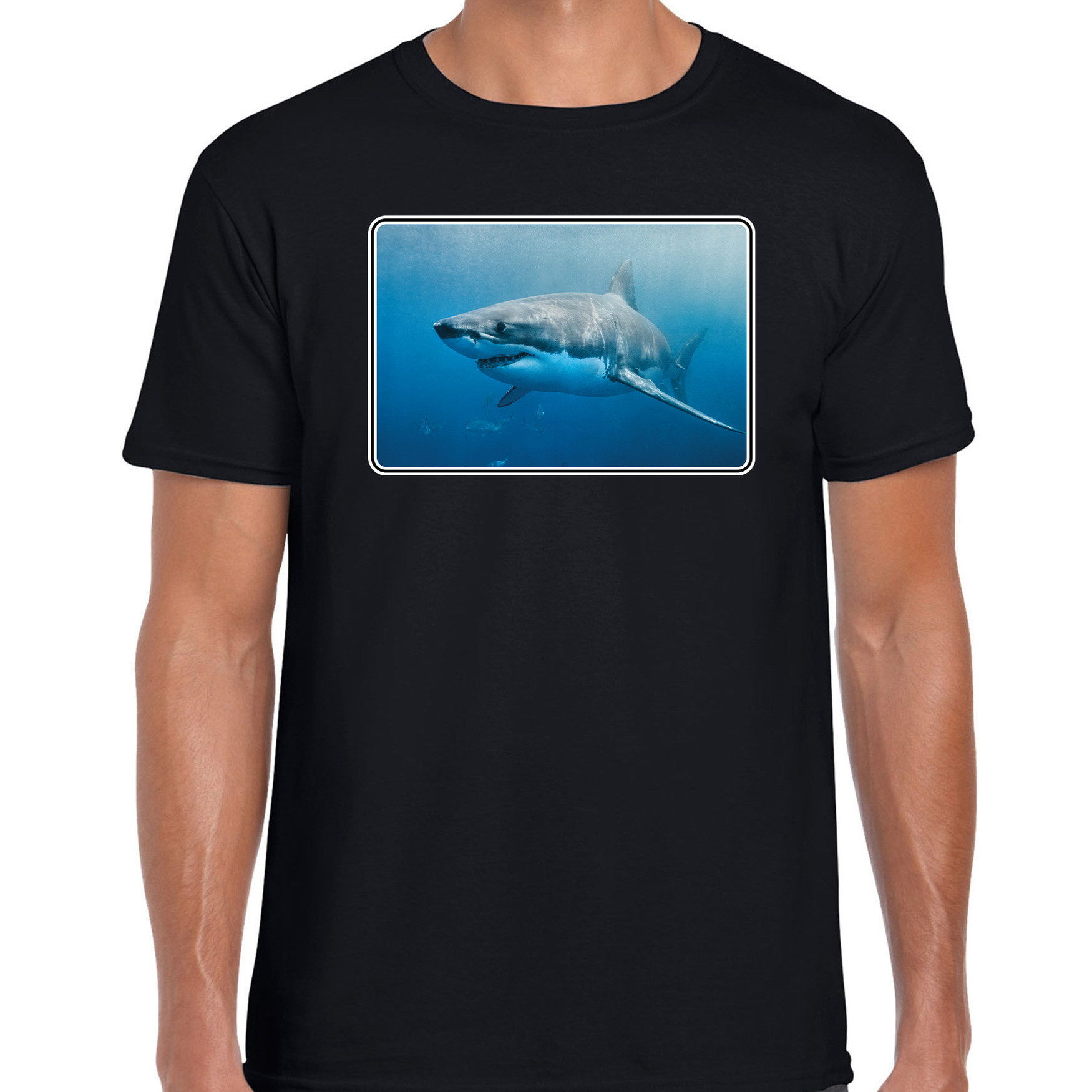 Dieren t-shirt met haaien foto zwart voor heren