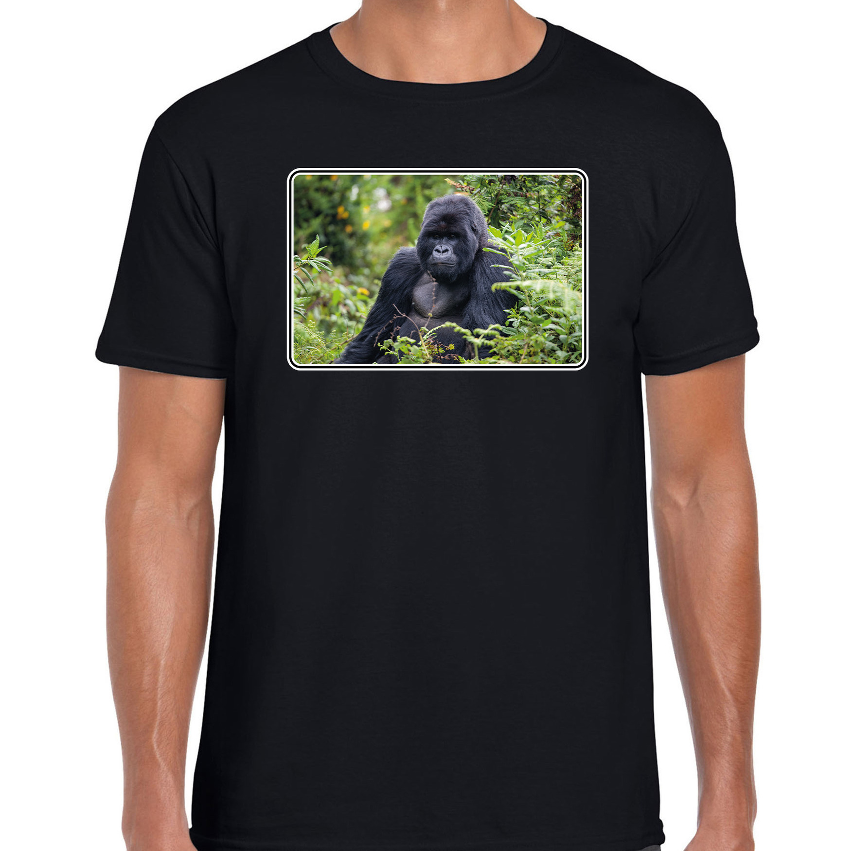 Dieren t-shirt met gorilla apen foto zwart voor heren