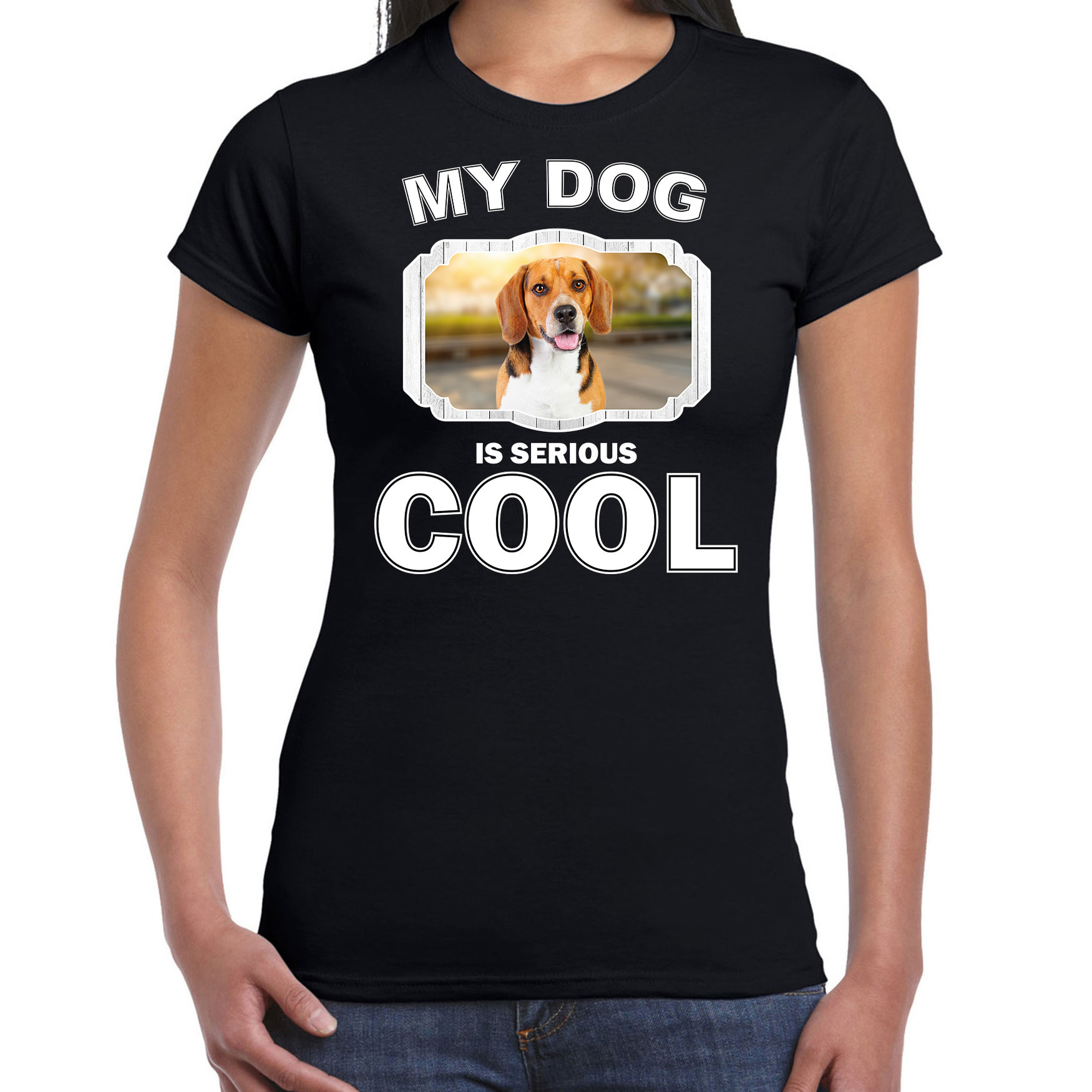 Beagle honden t-shirt my dog is serious cool zwart voor dames