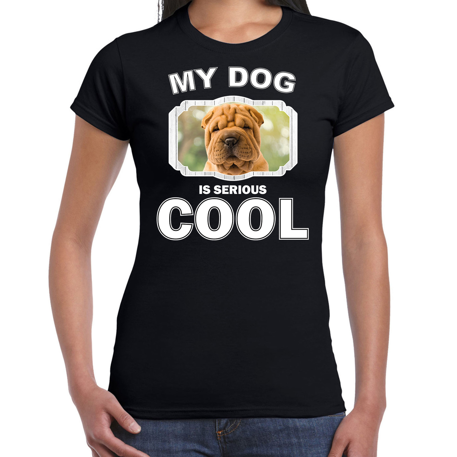 Shar pei honden t-shirt my dog is serious cool zwart voor dames