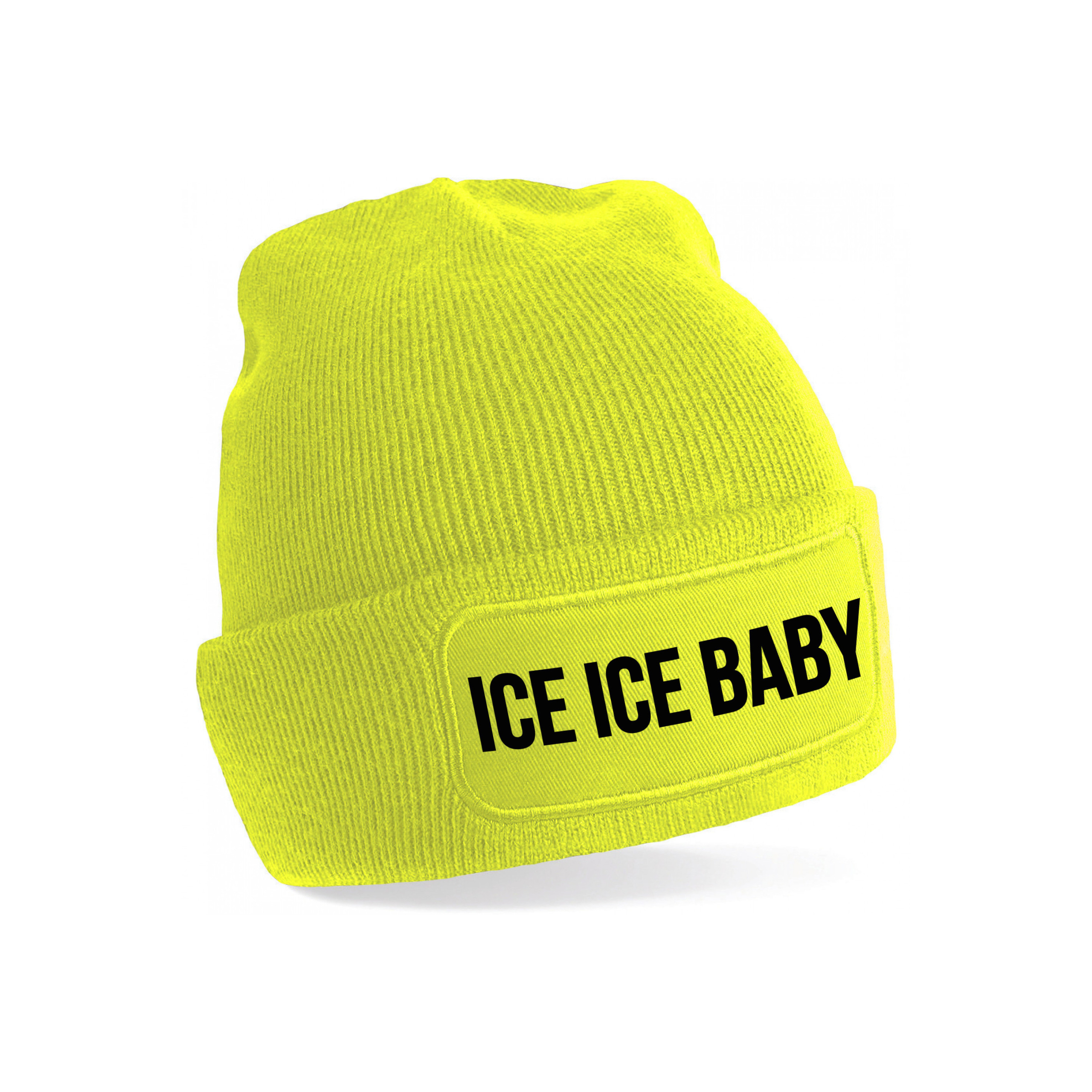 Ice ice baby - wintermuts - unisex - one size - neon geel - mutsen met coole tekst