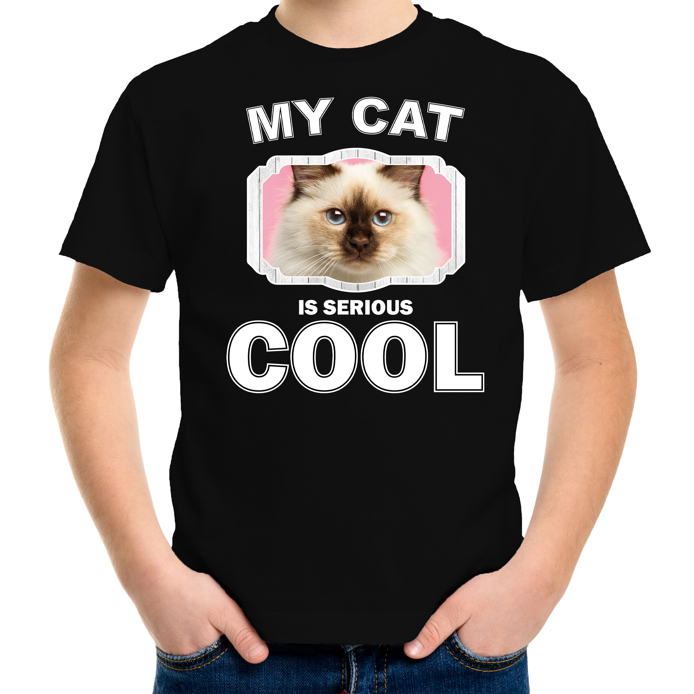 Rag doll katten / poezen t-shirt my cat is serious cool zwart voor kinderen