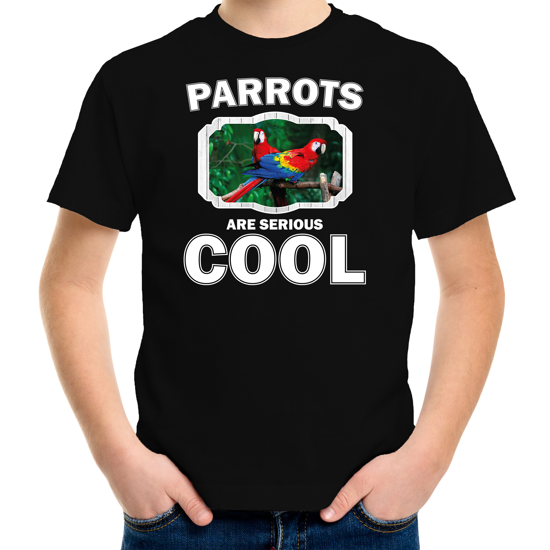 Dieren papegaai t-shirt zwart kinderen - parrots are cool shirt jongens en meisjes