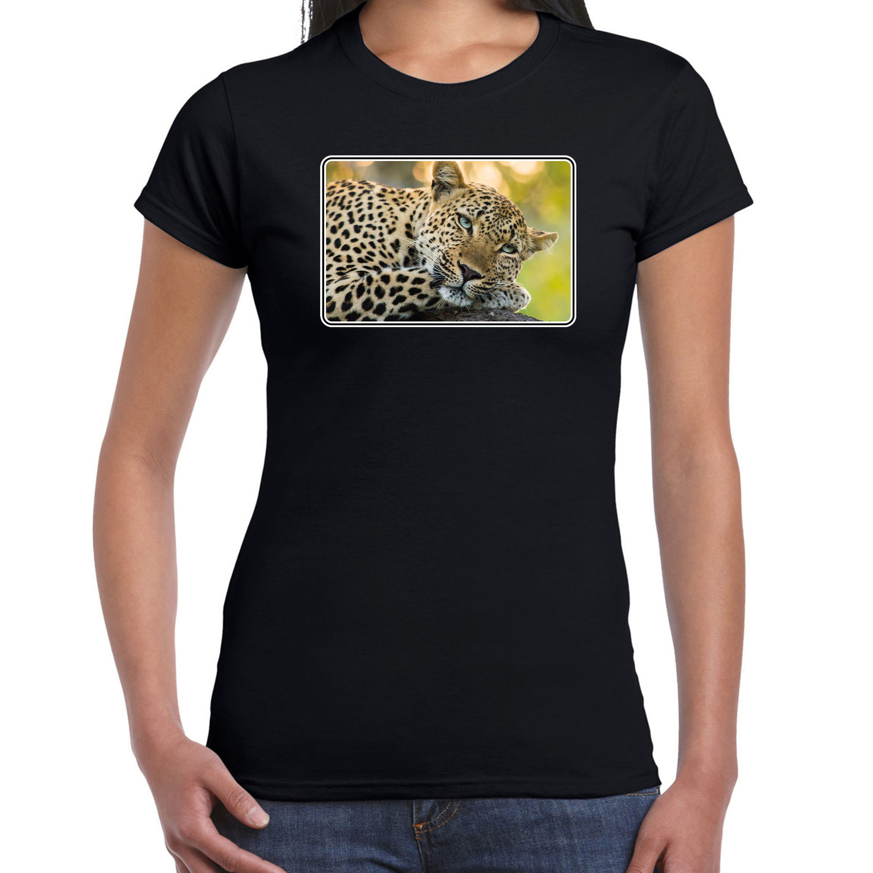Dieren t-shirt met jaguars foto zwart voor dames
