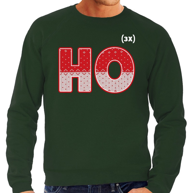 Foute Kersttrui - sweater - HO HO HO - groen - voor heren - kerstkleding