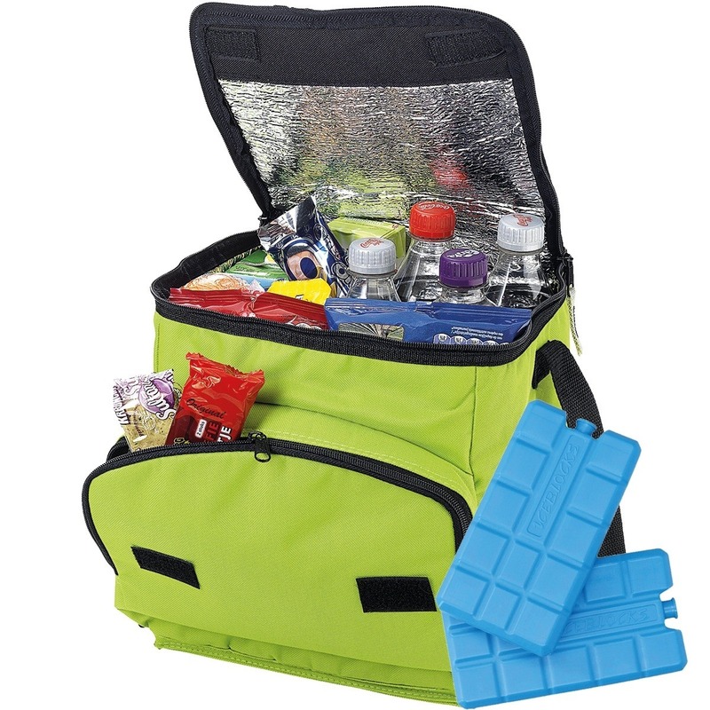 Grote groene koeltas met 8x koelelementen set