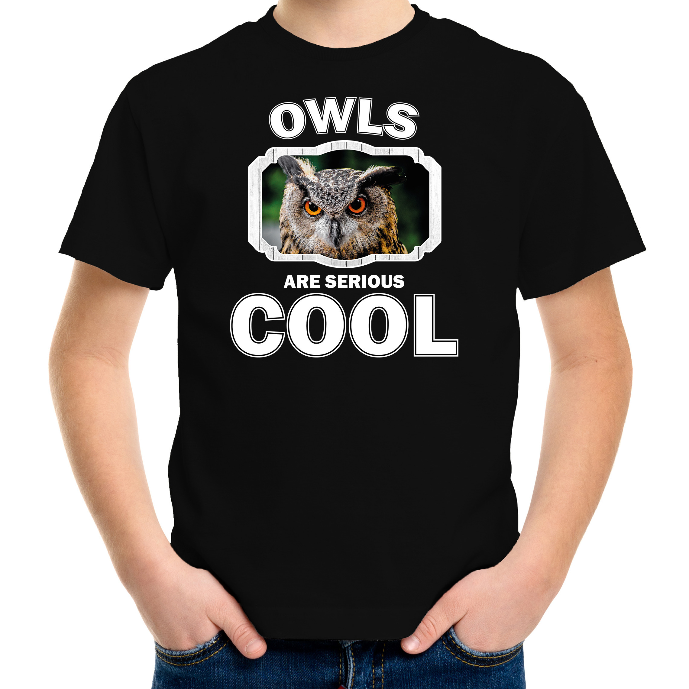 Dieren uil t-shirt - zwart - kinderen - owls are cool - shirt - jongens en meisjes