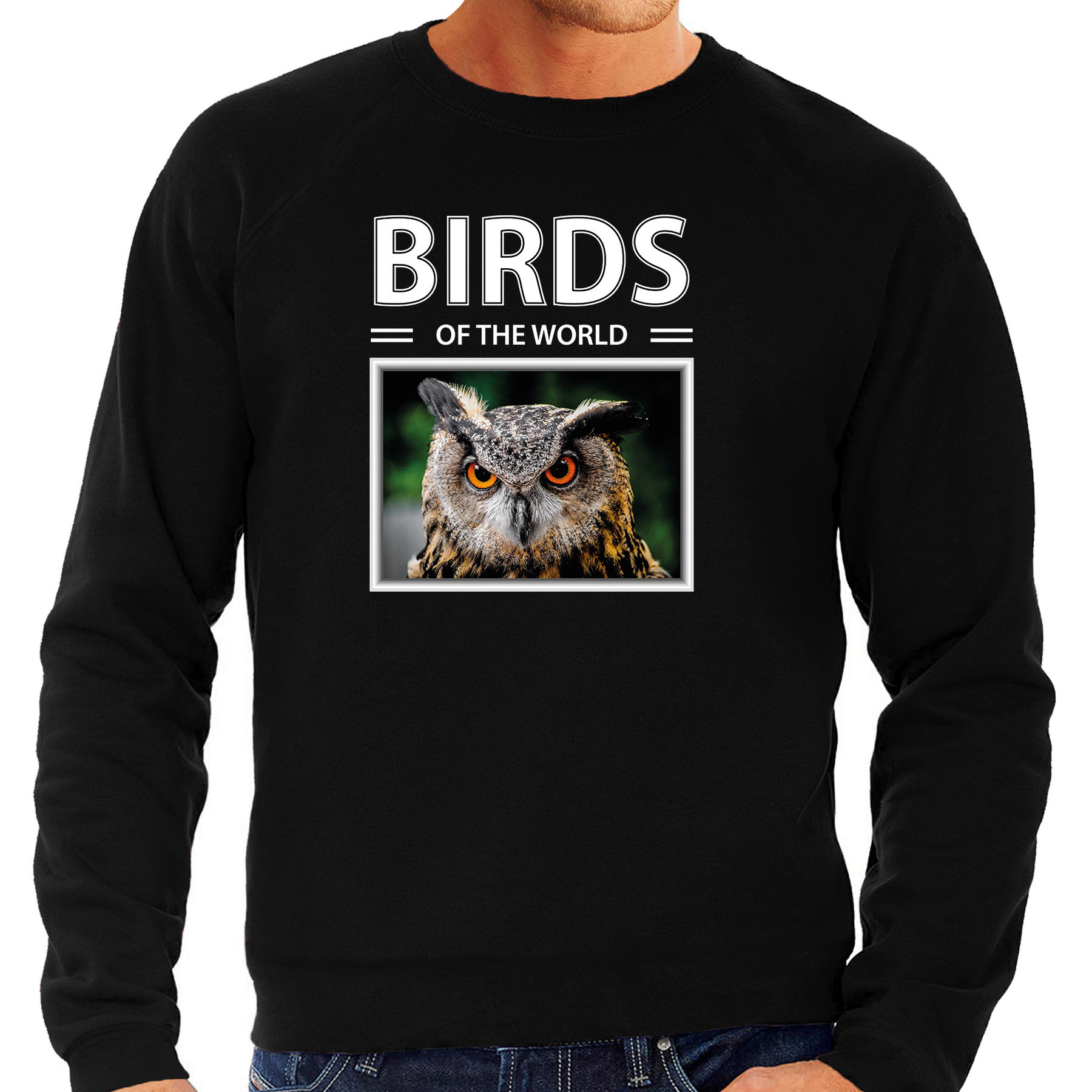 Uilen sweater / trui met dieren foto birds of the world zwart voor heren