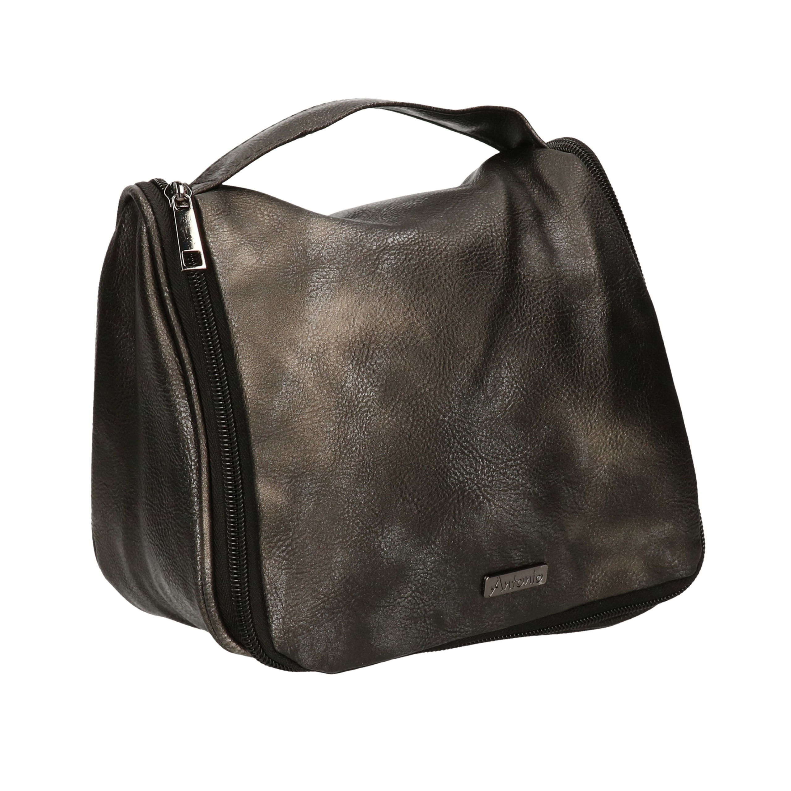 Toilettas/make-up tas zwart metallic voor dames 24 x 20 x 3 cm