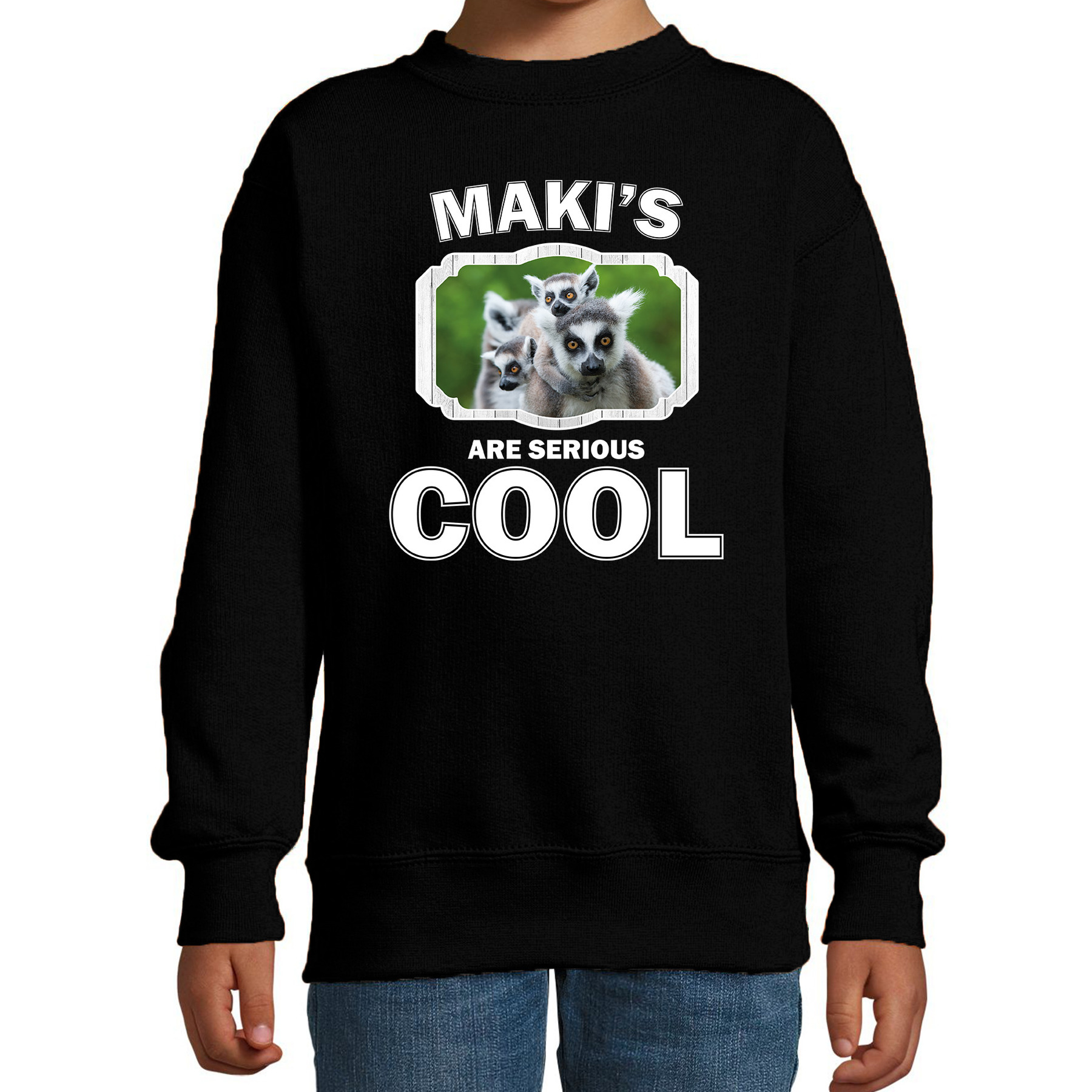 Dieren maki sweater zwart kinderen - makis are cool trui jongens en meisjes