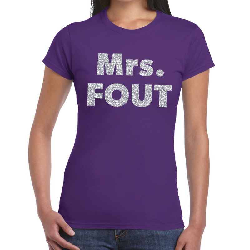 Verkleed t-shirt voor dames - Mrs. Fout - zilver glitter - paars - foute party kleding