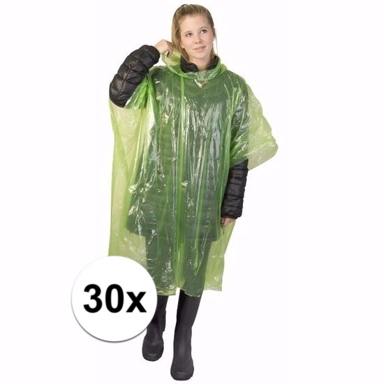 Wegwerp regenponcho - 30x - groen - voor volwassenen - met capuchon - budget line