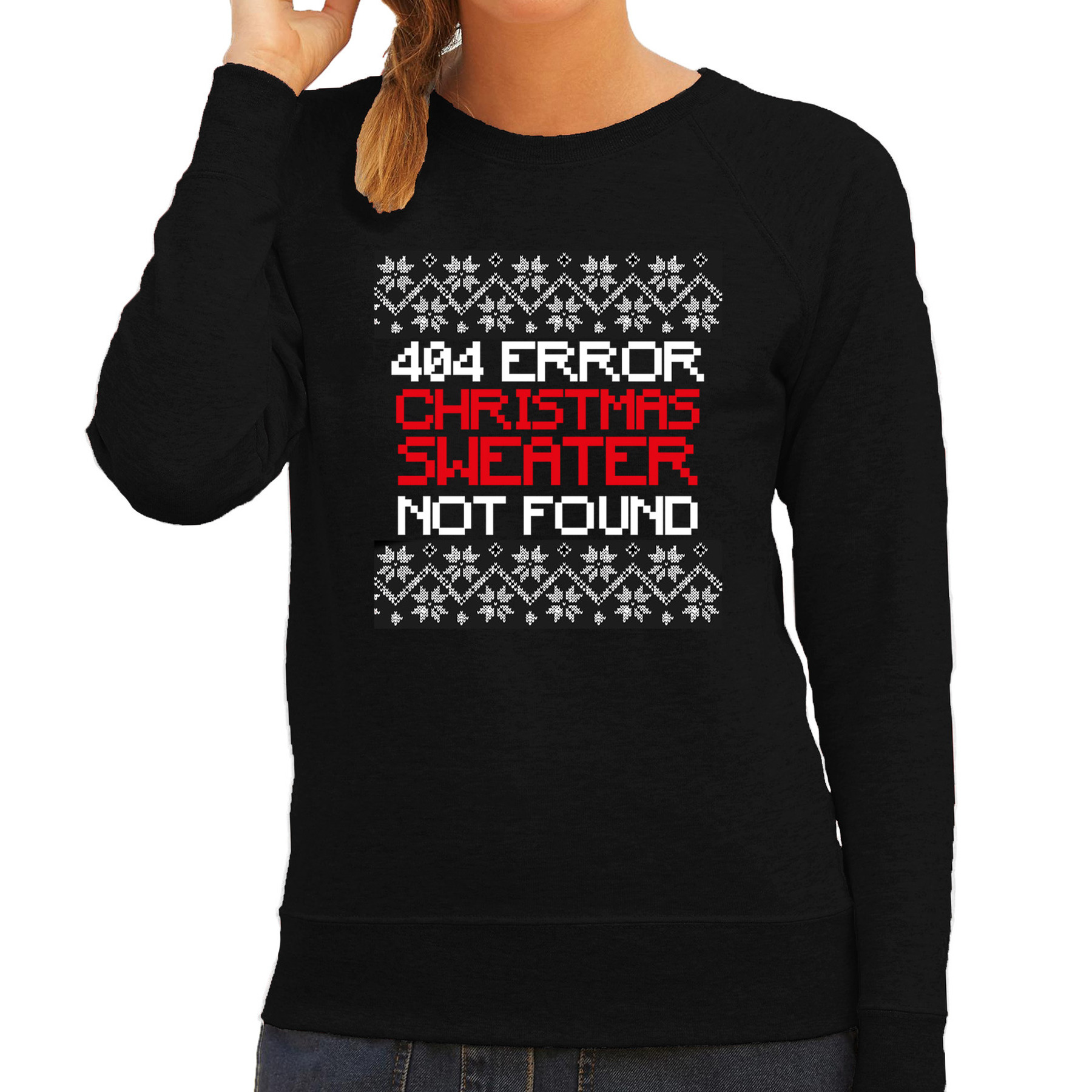 Bellatio Decorations foute Kersttrui - 404 error fun Kerst - sweater - zwart - dames