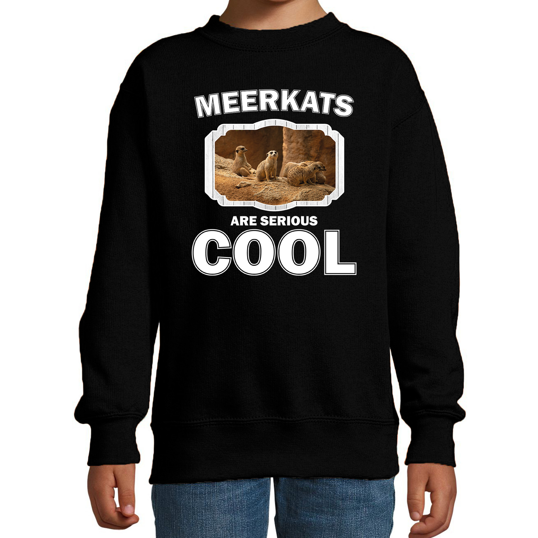 Dieren stokstaartje sweater - zwart - kinderen - meerkats are cool trui - jongens en meisjes