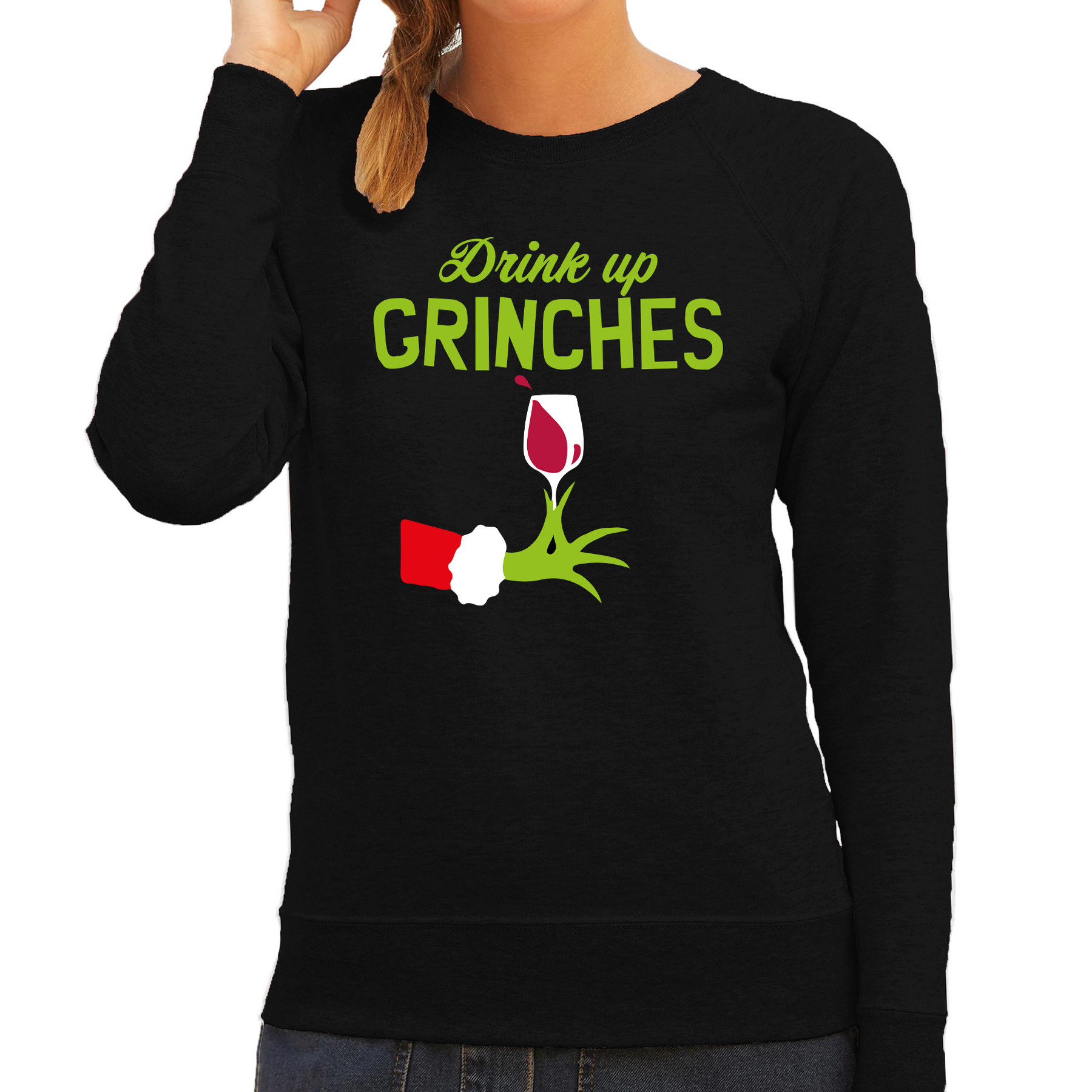 Fun drank humor Kersttrui - wijn drinken - sweater - zwart - voor dames