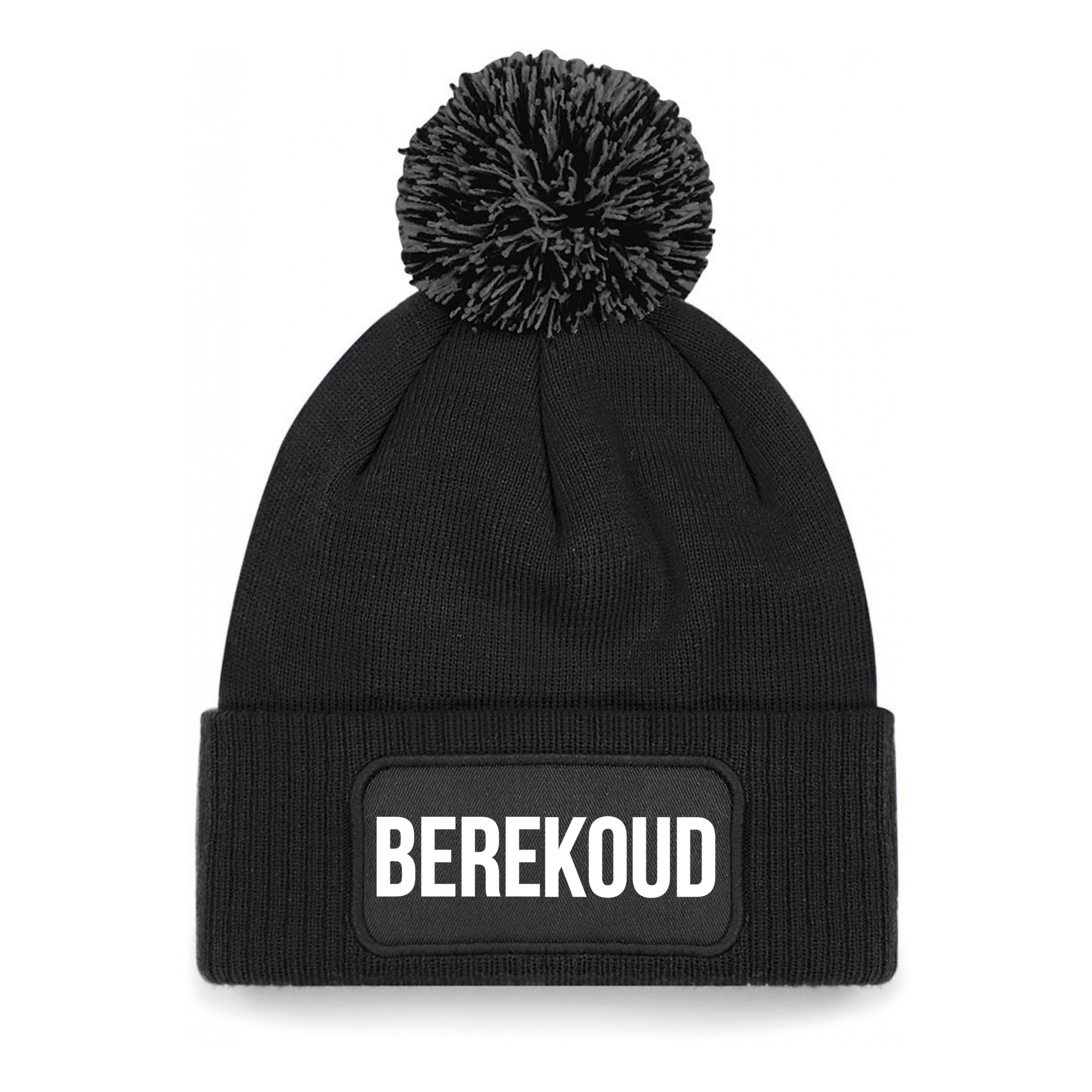 Berekoud muts met pompon - unisex - one size - zwart - apres-ski muts