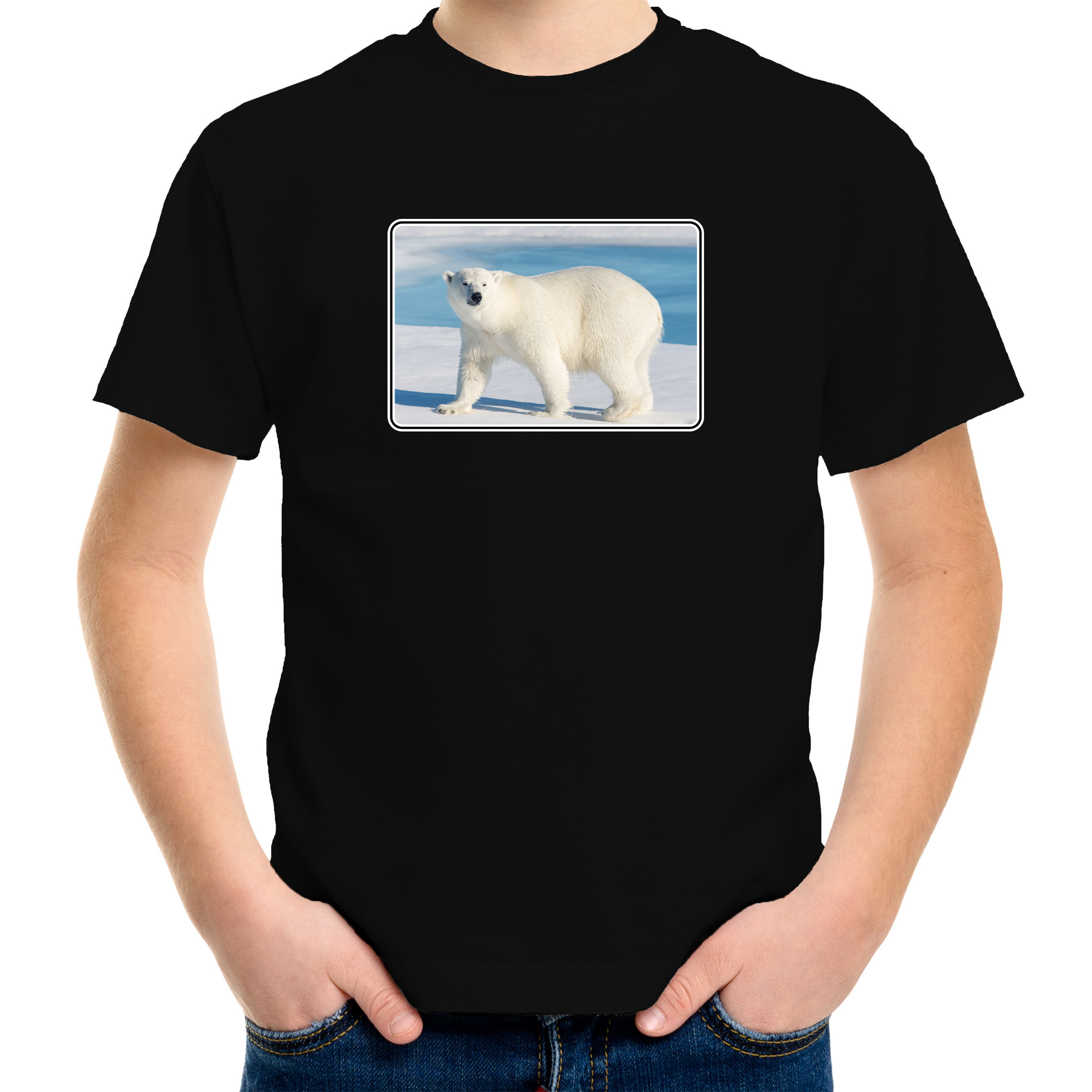 Dieren t-shirt met ijsberen foto zwart voor kinderen