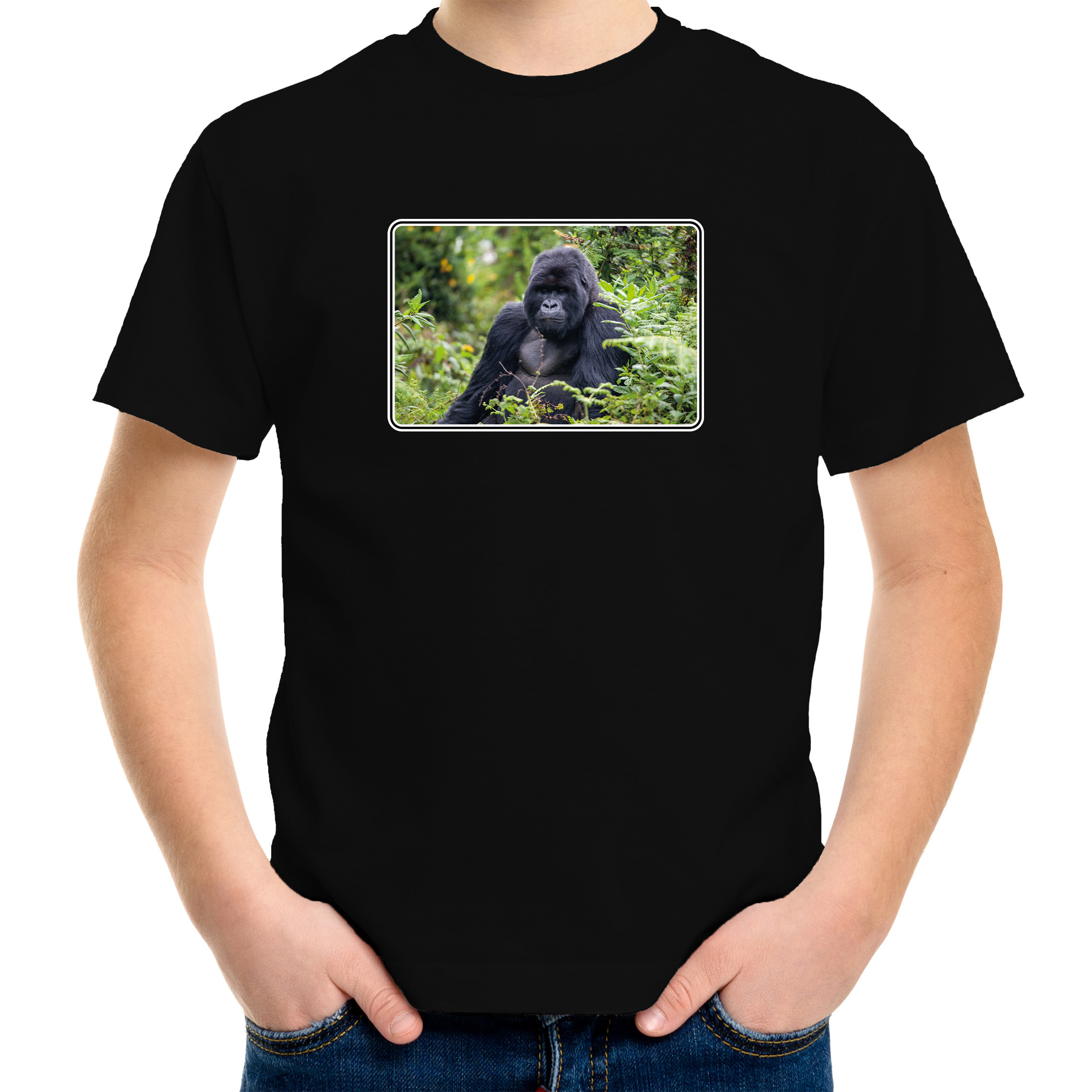 Dieren t-shirt met Gorilla apen foto zwart voor kinderen