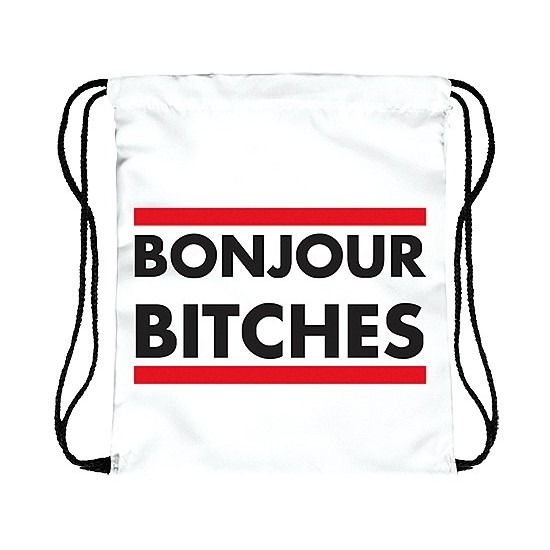 Bonjour Bitches rugtas met rijgkoord wit