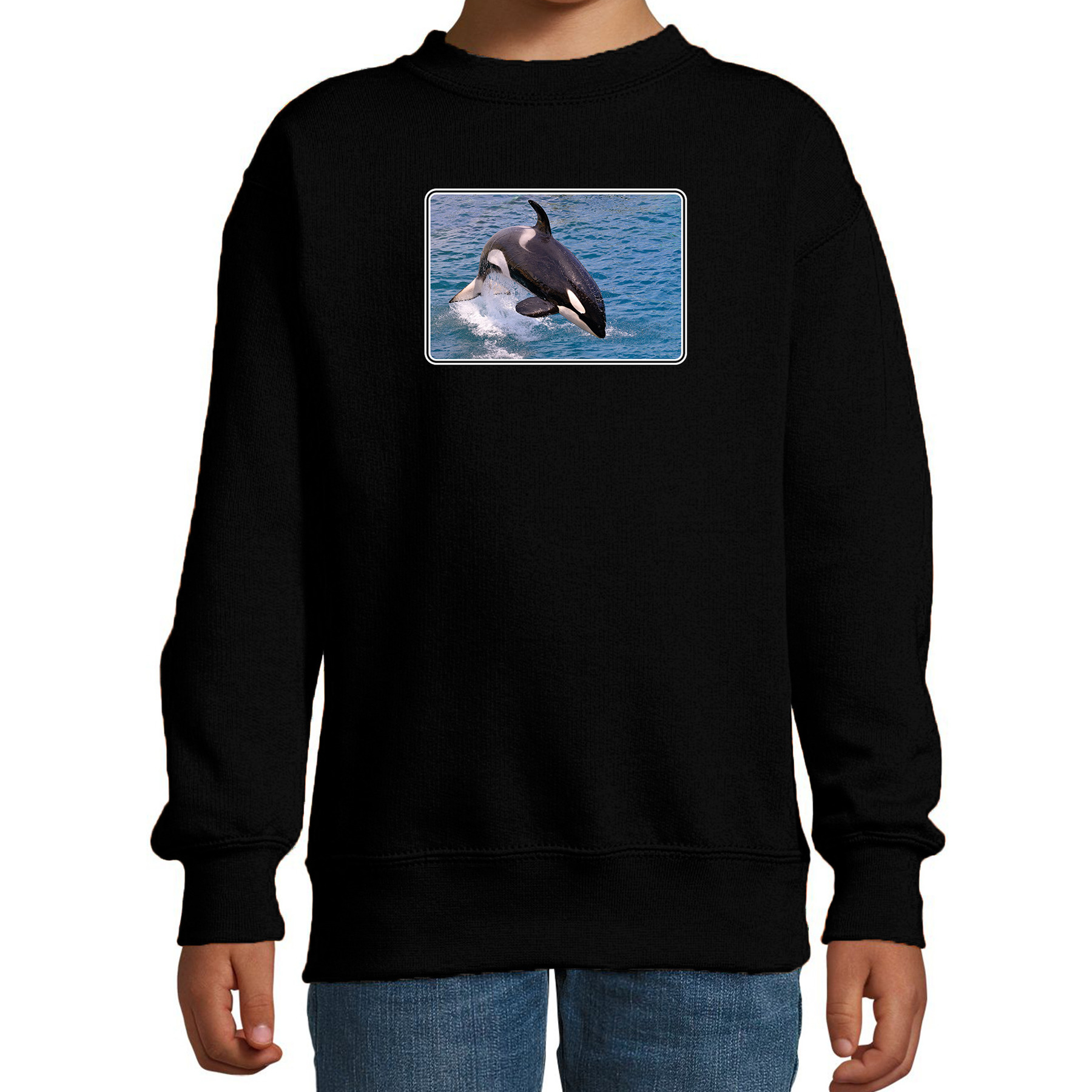 Dieren sweater / trui met orka walvissen foto zwart voor kinderen