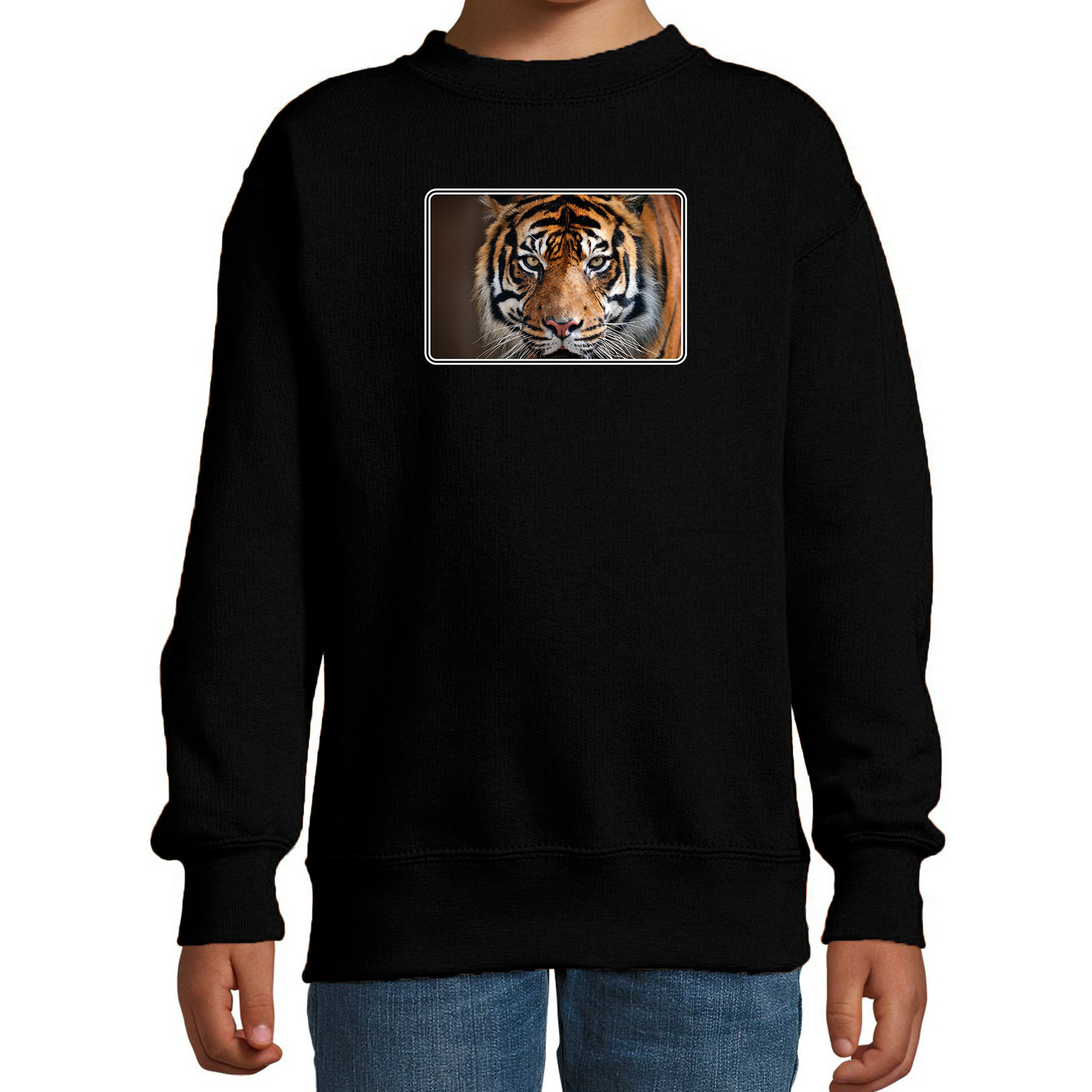 Dieren sweater / trui met tijgers foto zwart voor kinderen