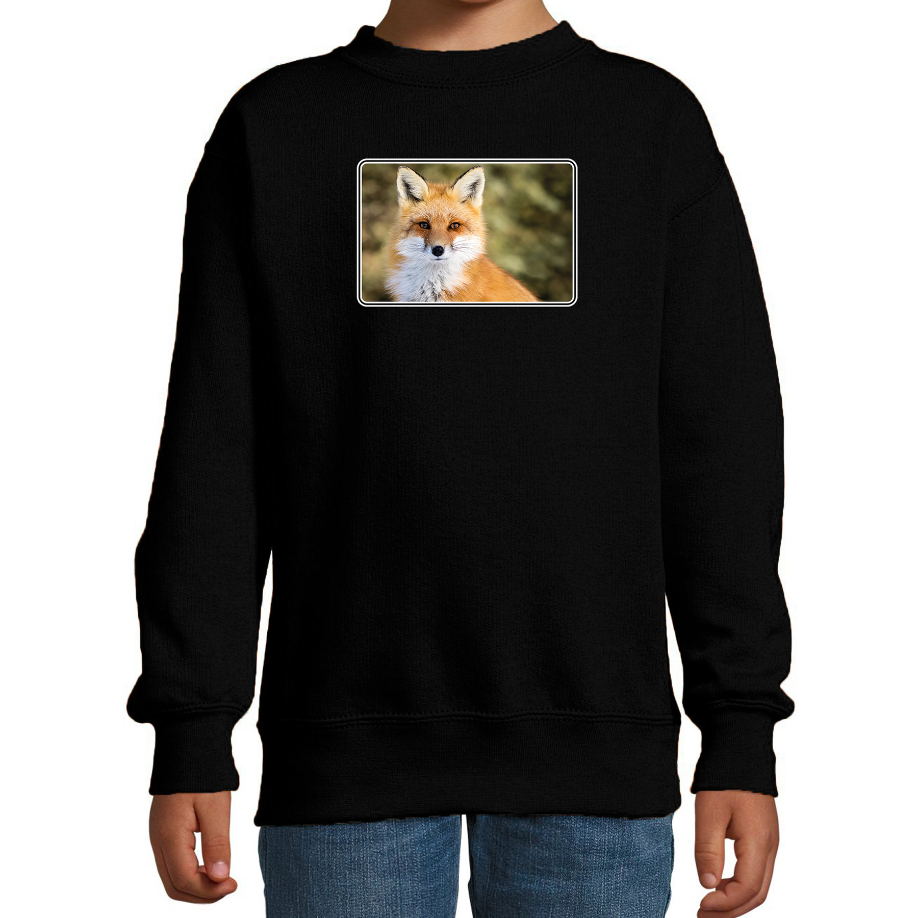 Dieren sweater / trui met vossen foto zwart voor kinderen
