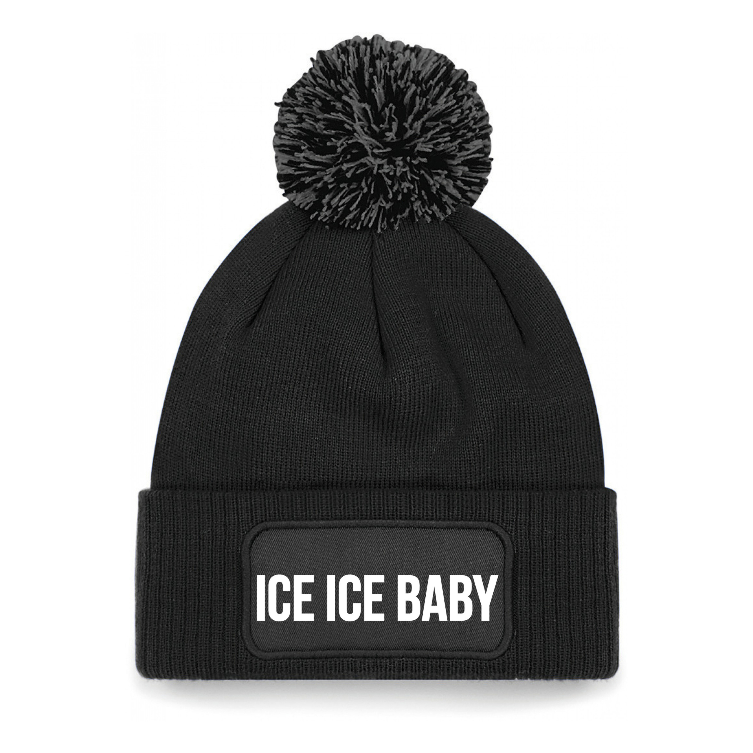 Ice ice baby muts met pompon unisex one size - zwart