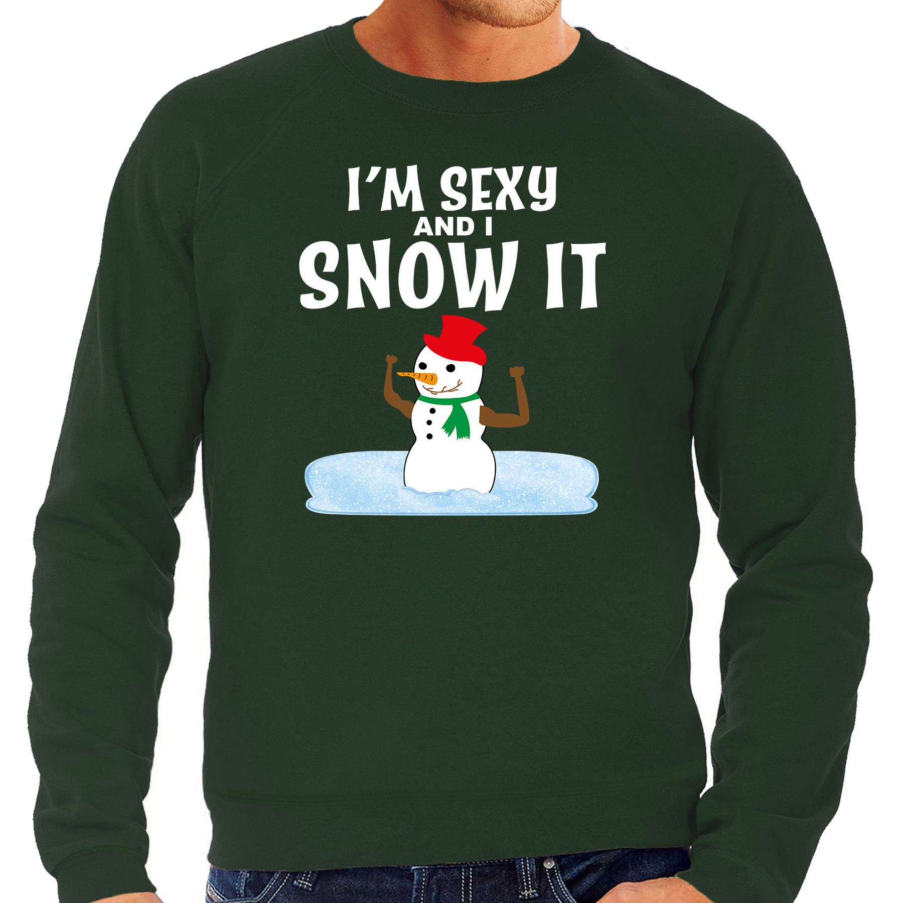 Foute humor Kersttrui - sexy sneeuwpop - Kerst sweater - groen - heren - kerstborrel