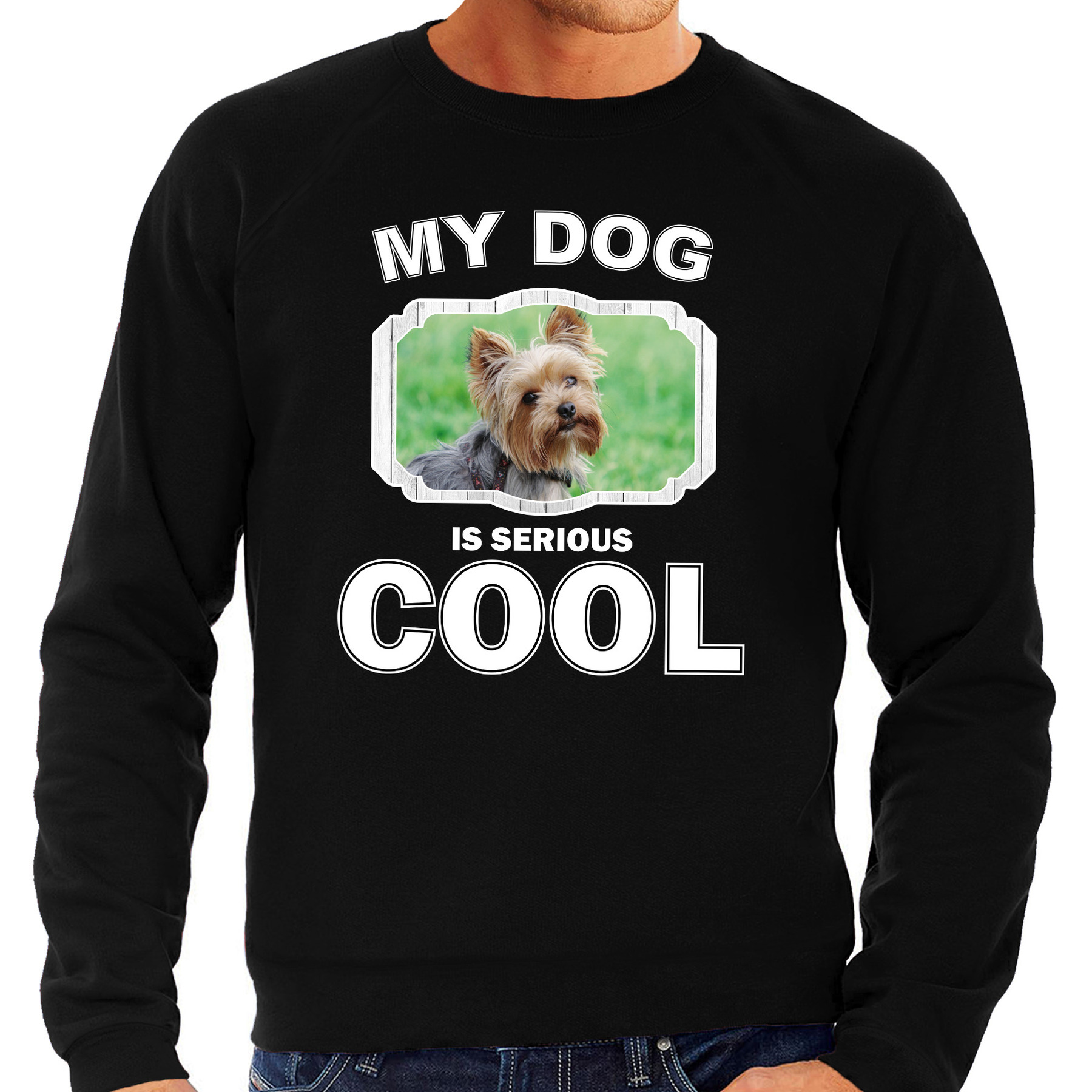 Yorkshire terrier honden sweater / trui my dog is serious cool zwart voor heren