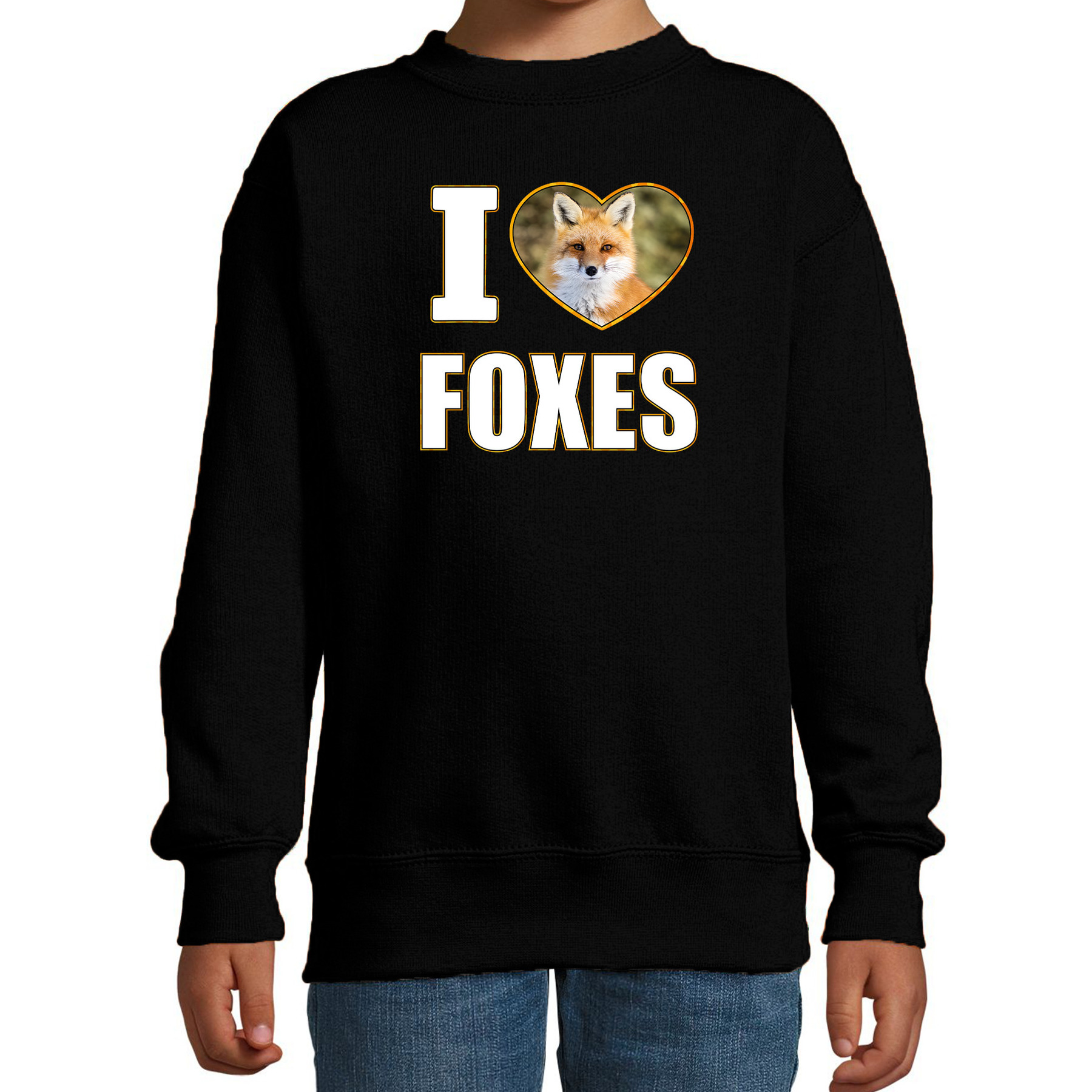 I love foxes sweater / trui met dieren foto van een vos zwart voor kinderen